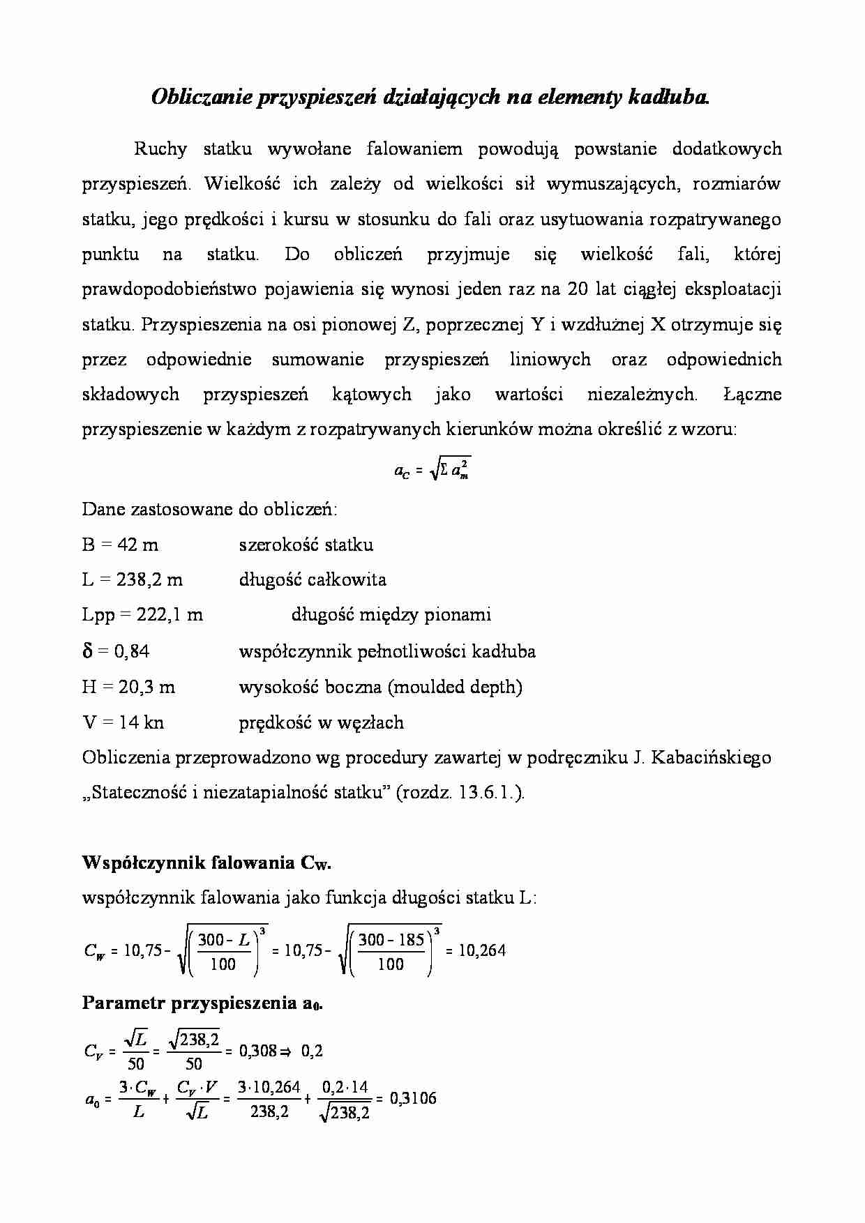Przyspieszenia działające na elementy kadłuba - strona 1