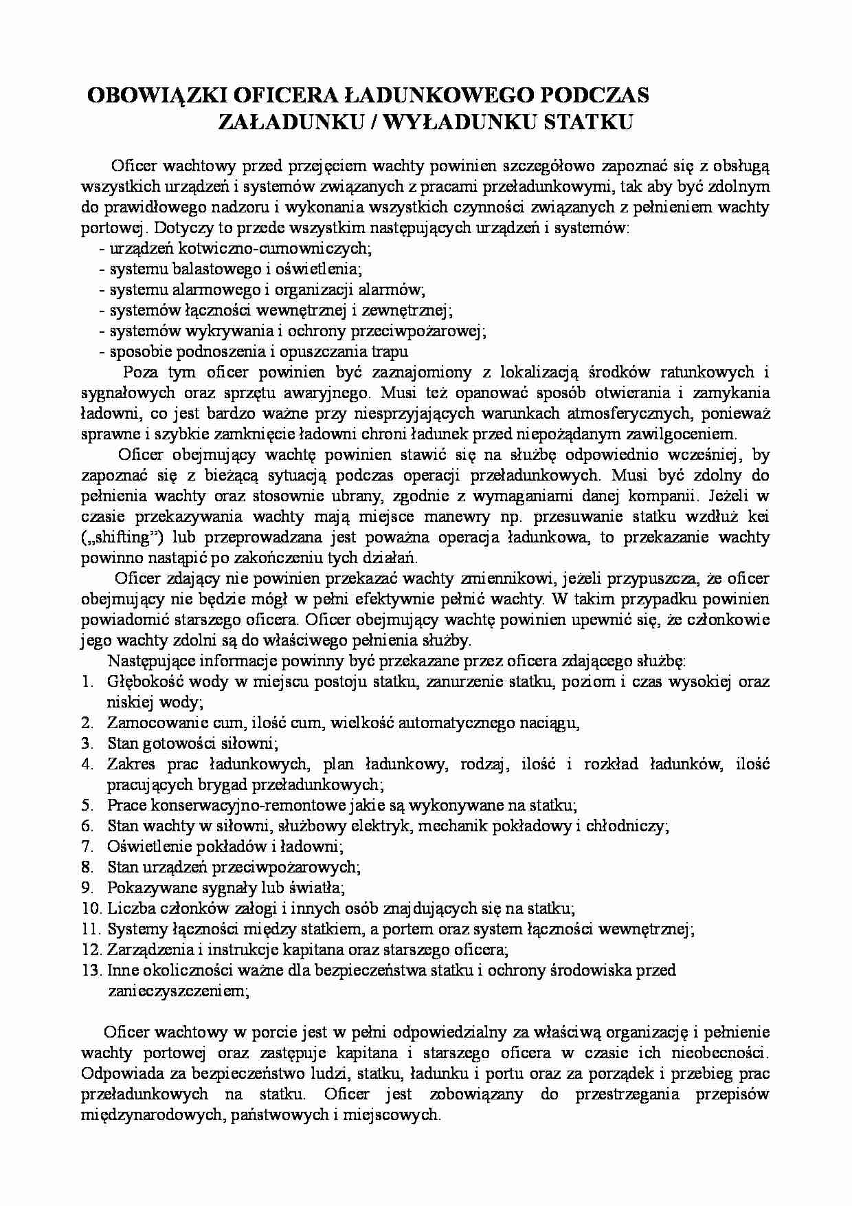 Obowiązki oficera ładunkowego podczas załadunku  - strona 1