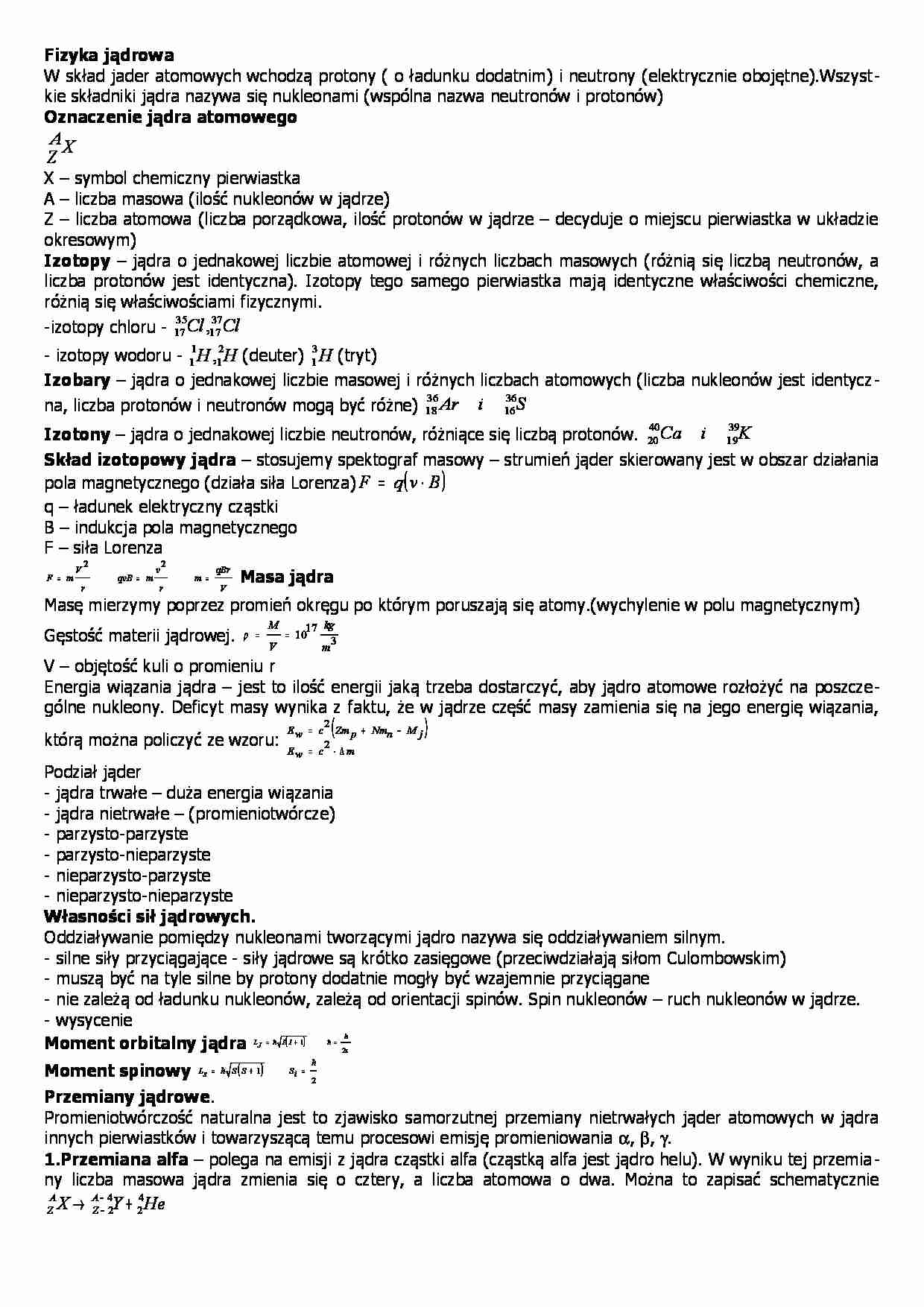 Fizyka jądrowa - opracowanie  - strona 1