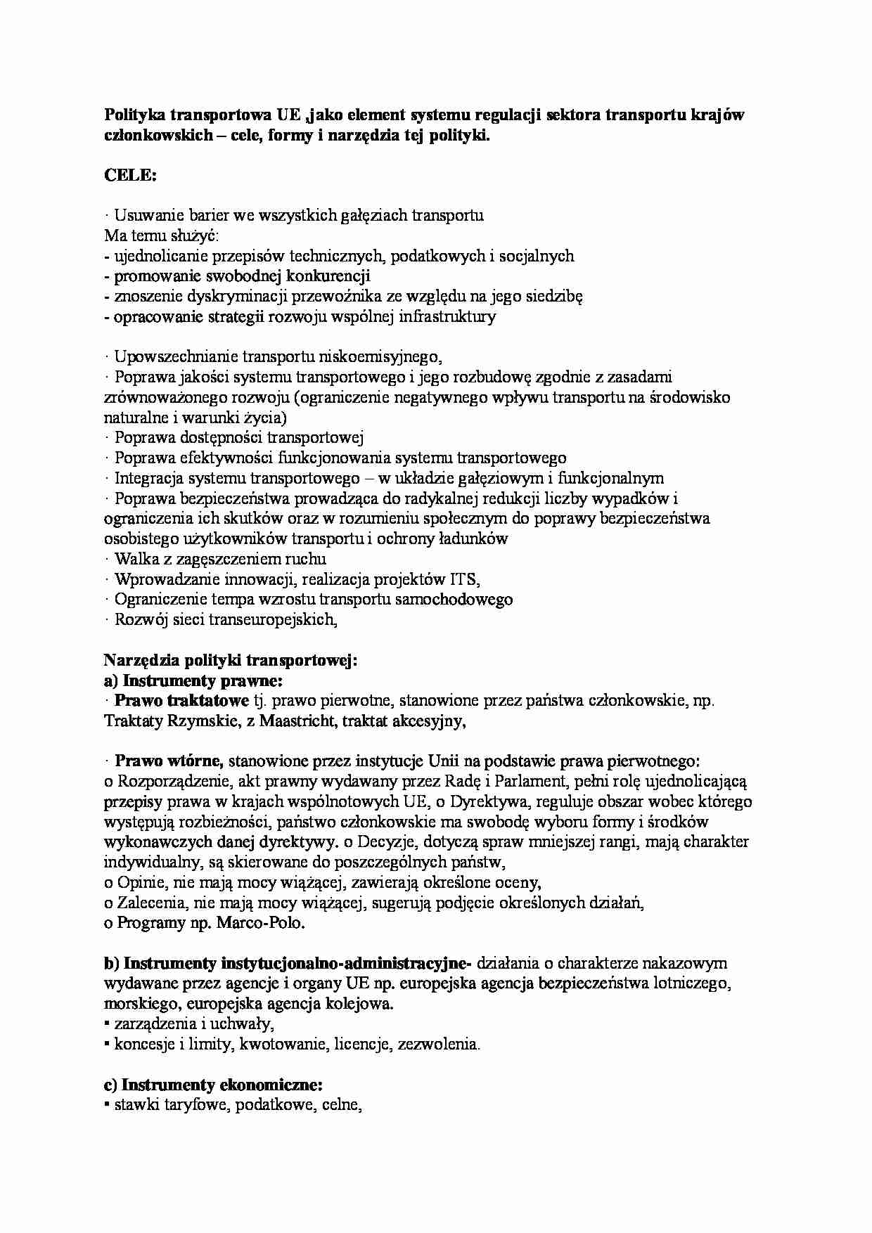 Polityka transportowa UE - cele, formy, narzędzia - strona 1