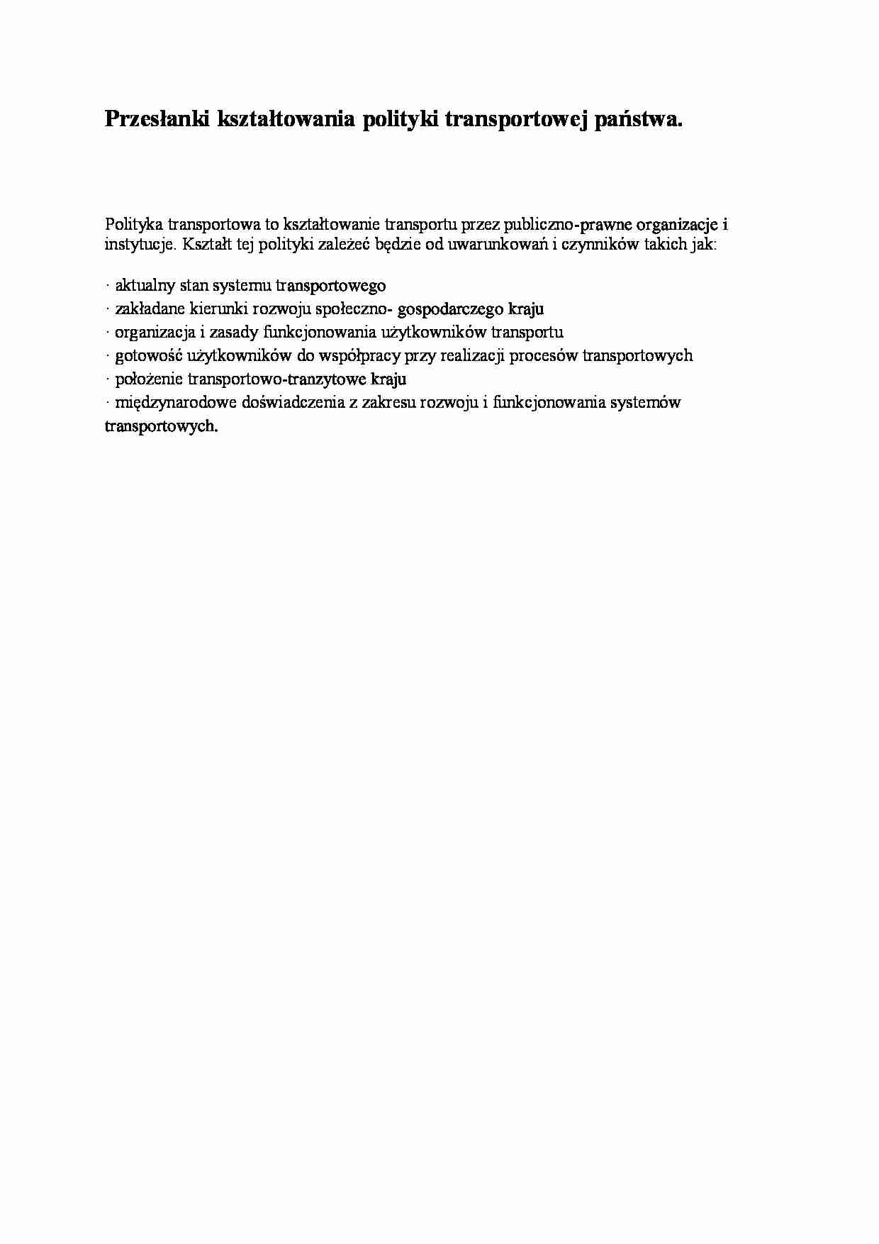 Kształtowanie polityki transportowej państwa - strona 1