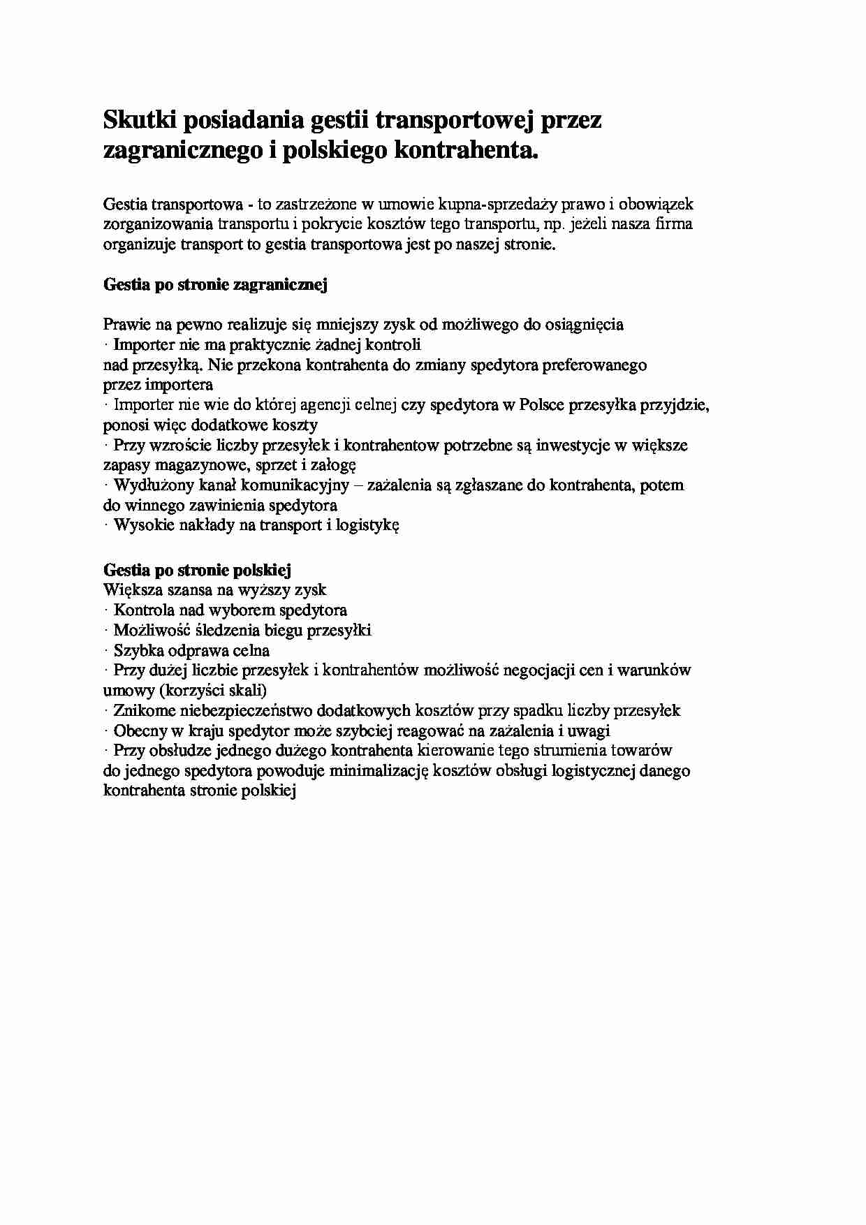 Skutki posiadania gestii transportowej  - strona 1