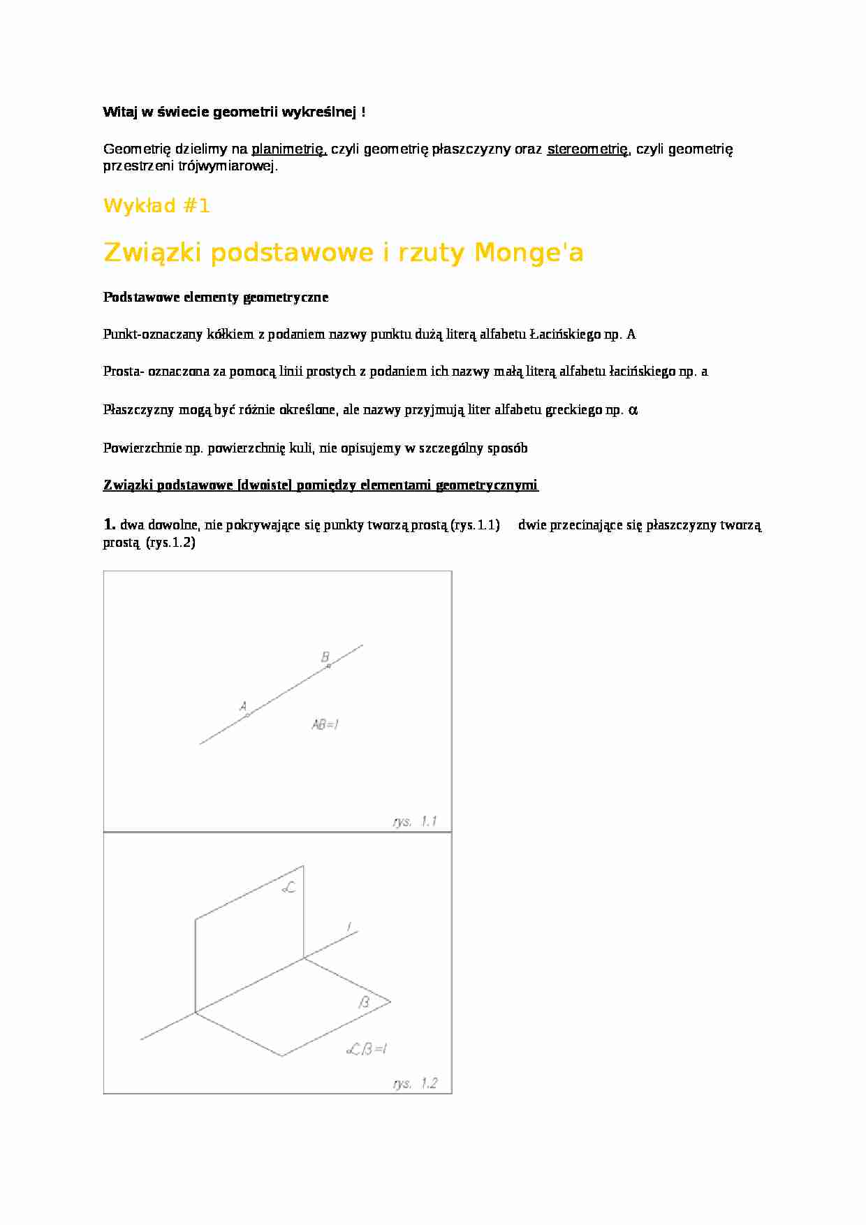 Związki podstawowe i rzuty Monge'a - strona 1