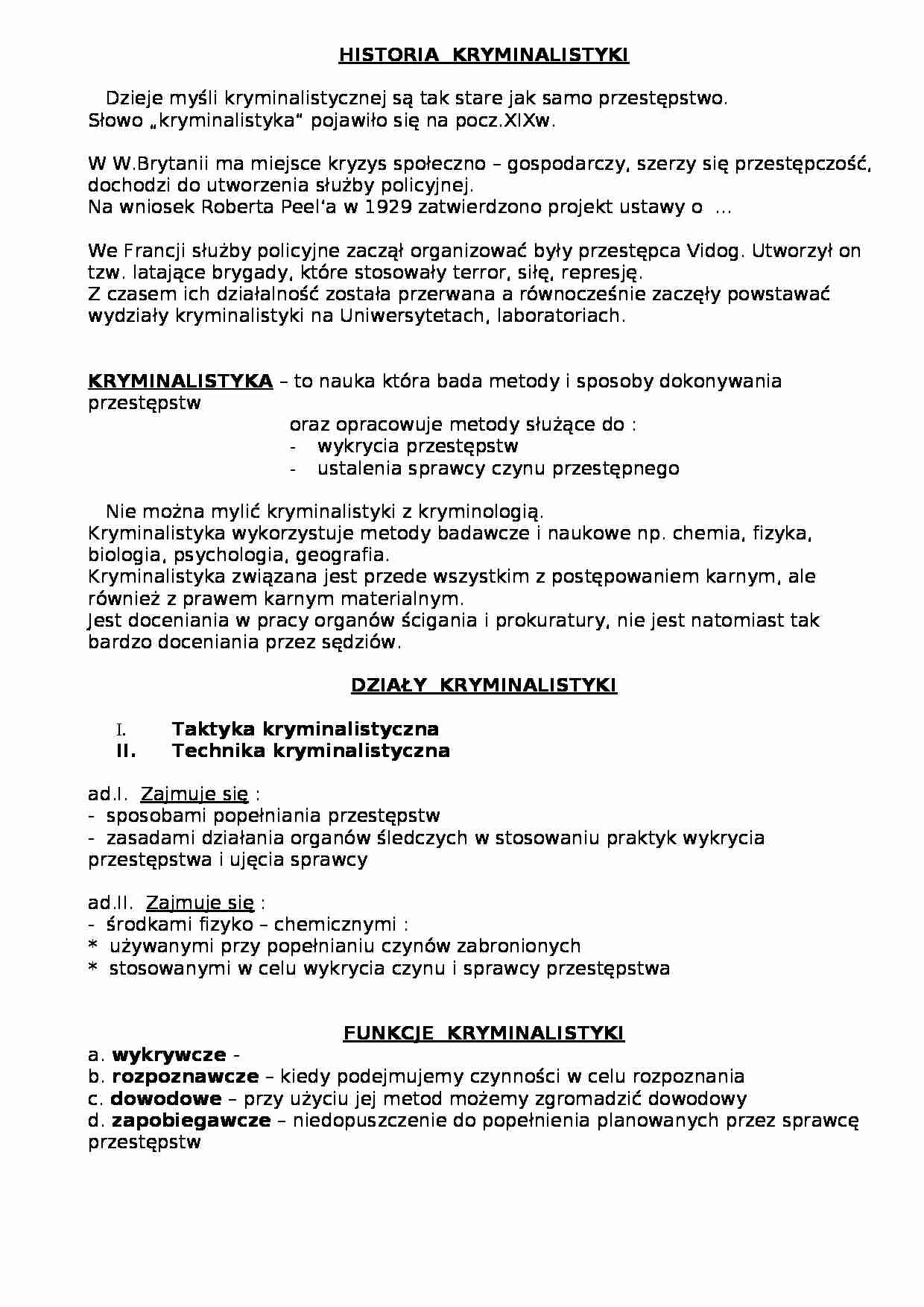 Kryminalistyka  - materiały, prawo - strona 1