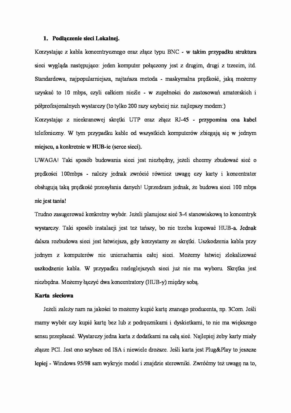 Podłączenie sieci Lokalnej - strona 1