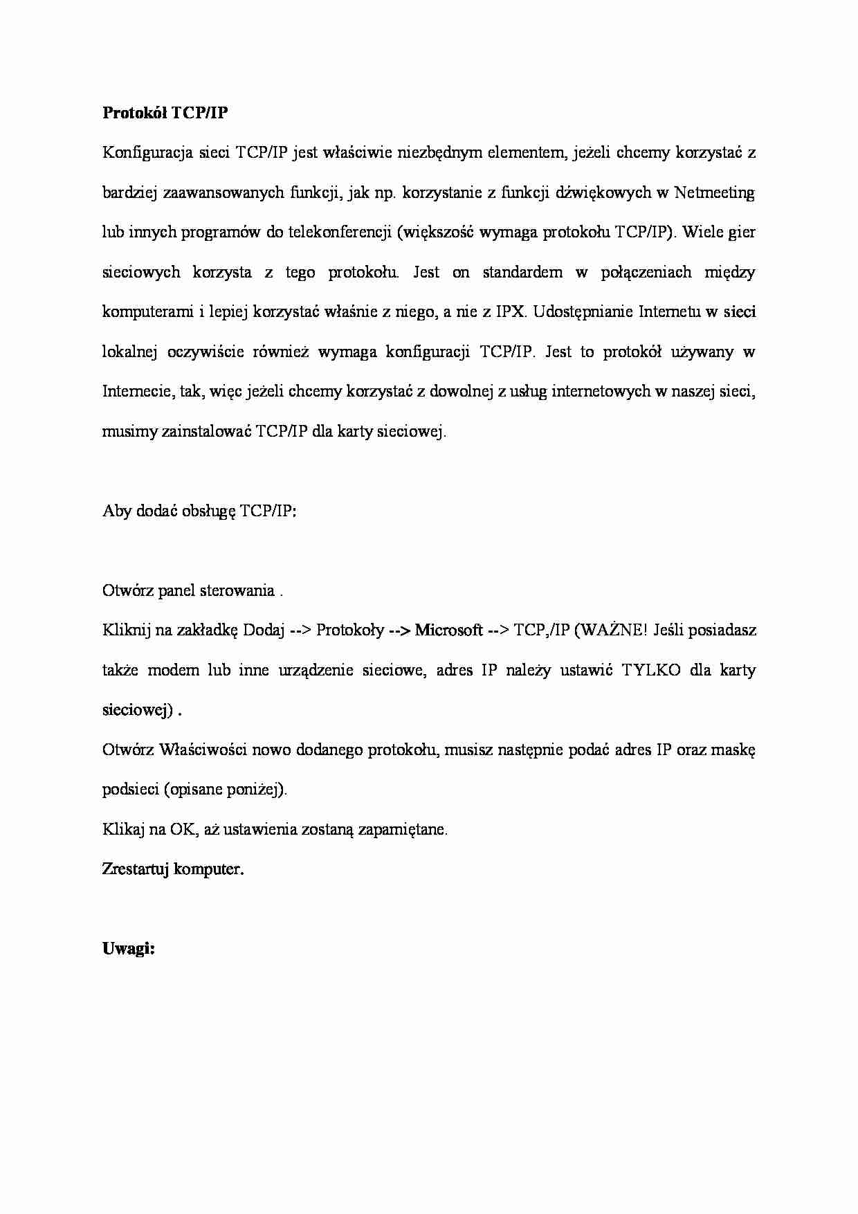 Protokół TCP/IP - strona 1
