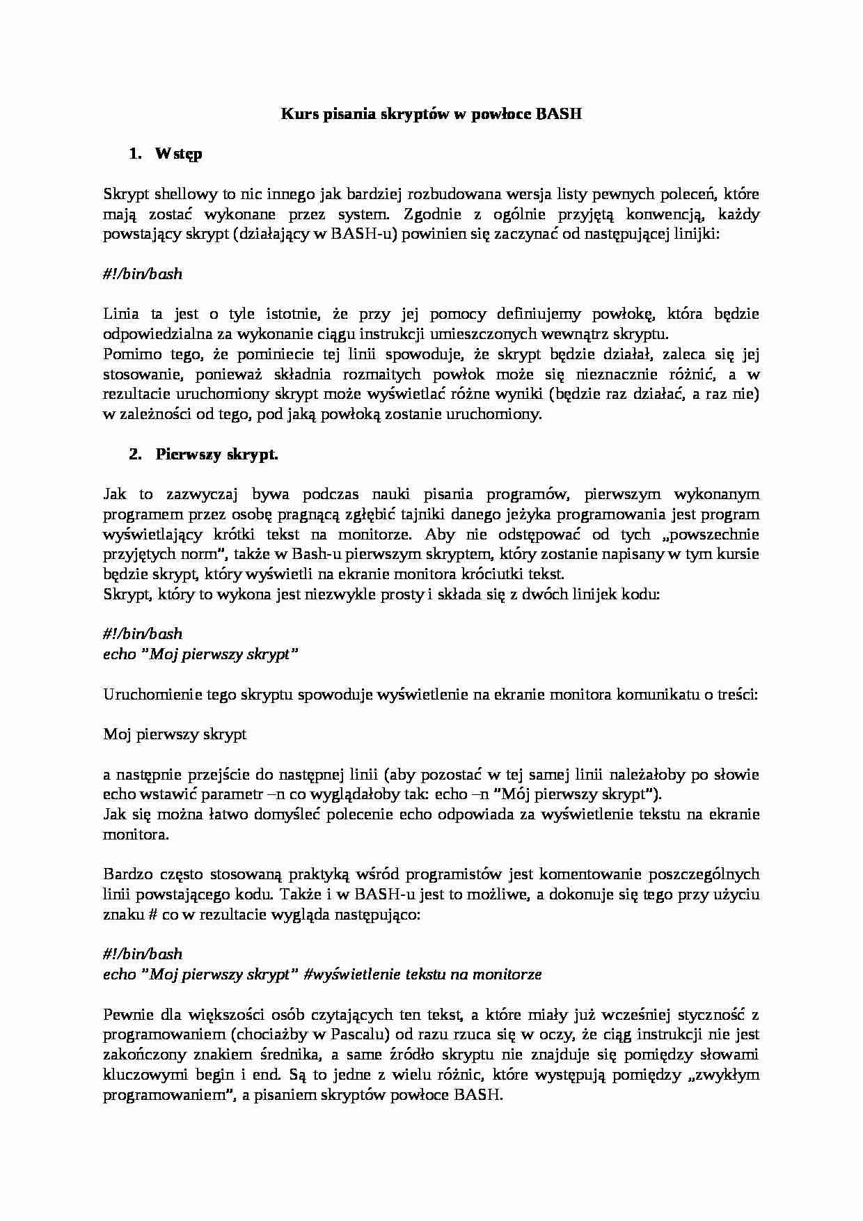 Kurs pisania skryptów w powłoce BASH - strona 1