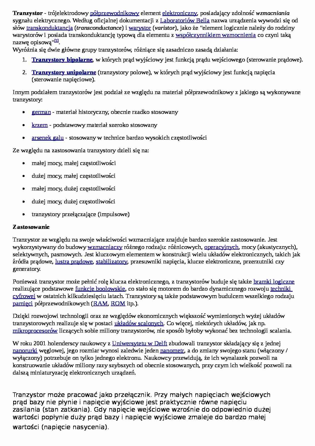Tranzystor-opracowanie - strona 1