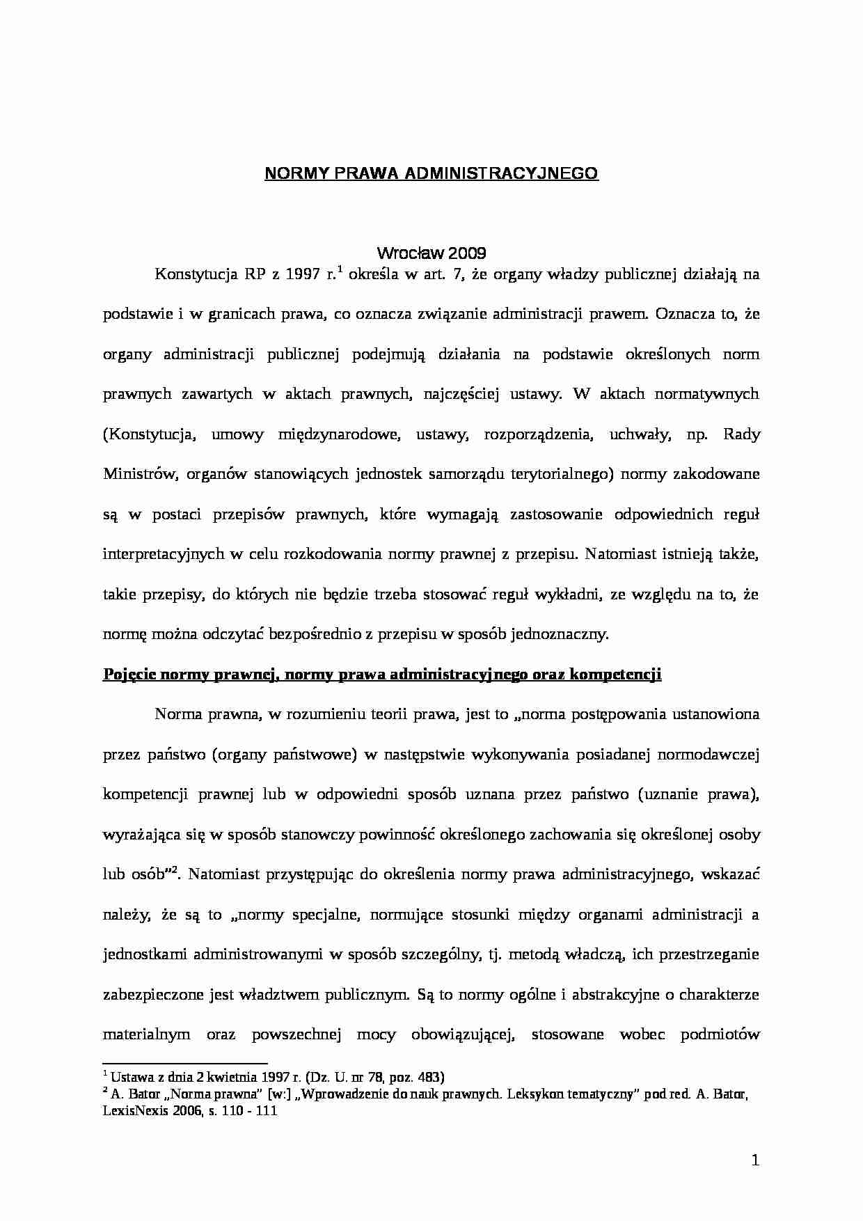 NORMY PRAWA ADMINISTRACYJNEGO - Prawo  - strona 1
