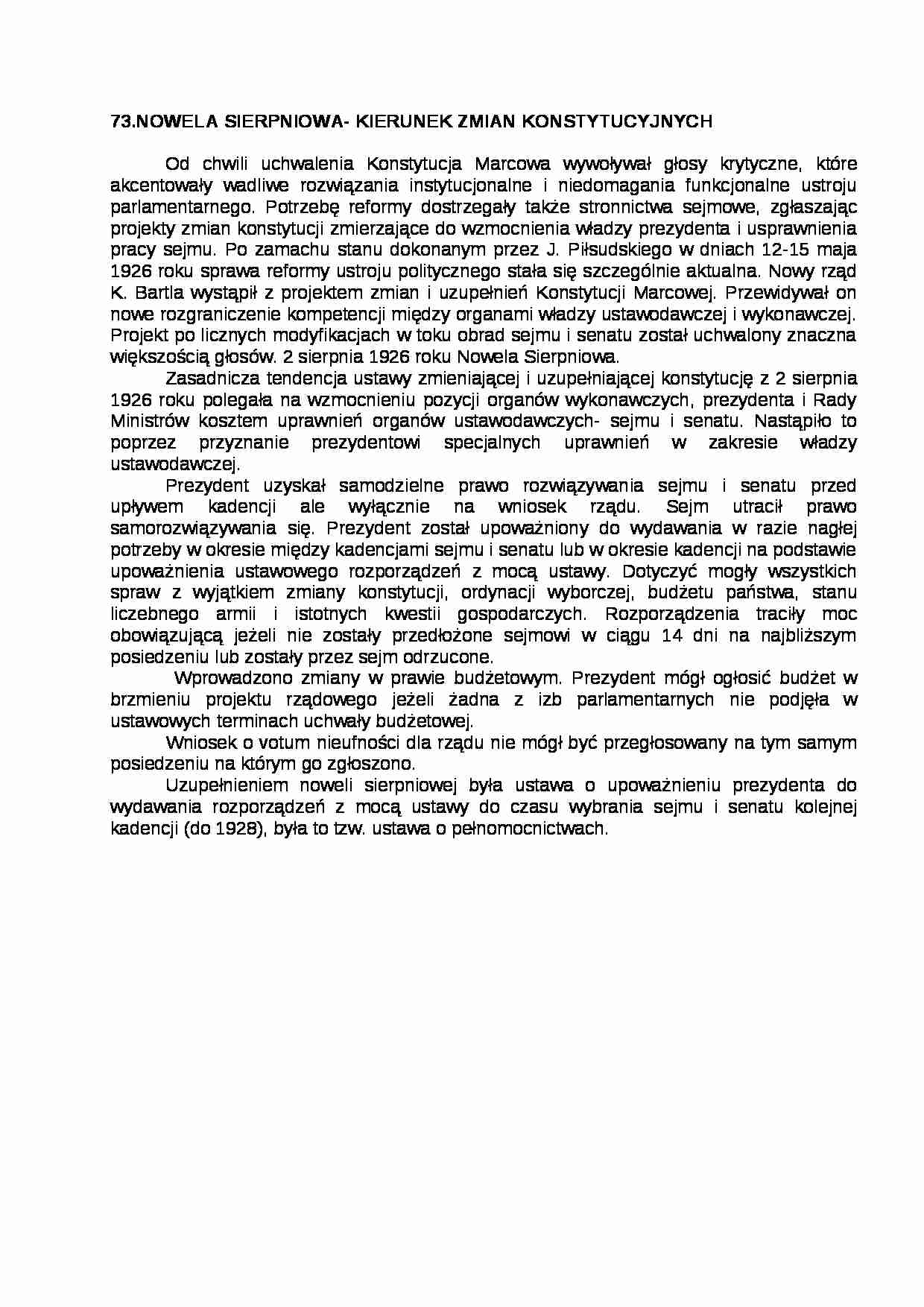 NOWELA SIERPNIOWA- KIERUNEK ZMIAN KONSTYTUCYJNYCH - Prawo  - strona 1