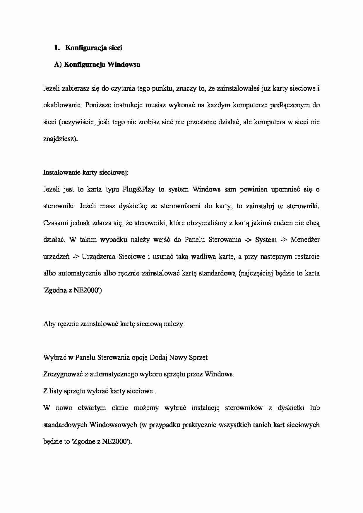Konfiguracja sieci - strona 1