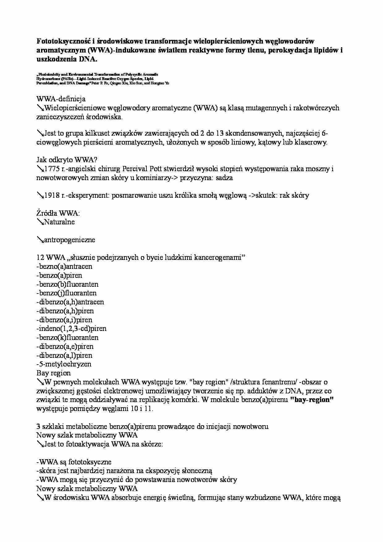 Fototoksyczność wielopierścieniowych węglowodorów aromatycznych - strona 1