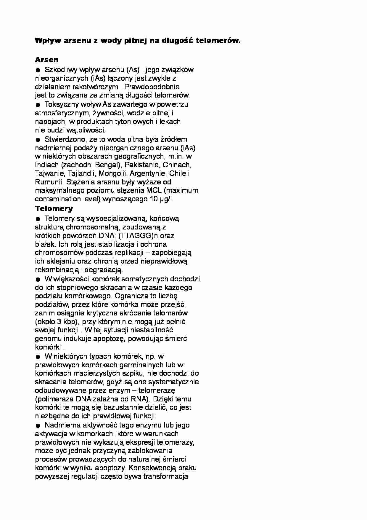 Wpływ arsenu z wody pitnej na długość telomerów - strona 1