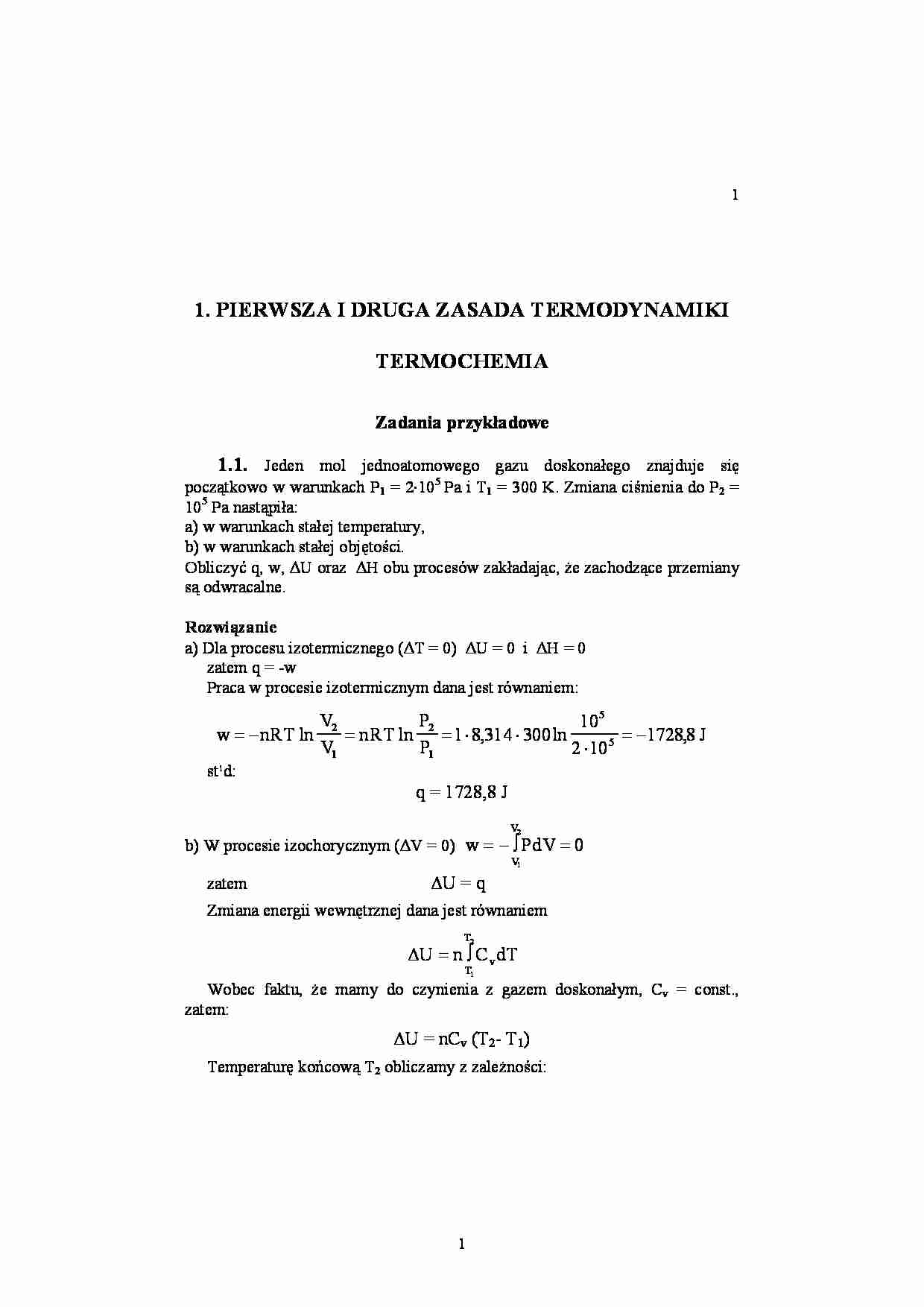 TERMOCHEMIA - zadania z rozwiązaniami - strona 1