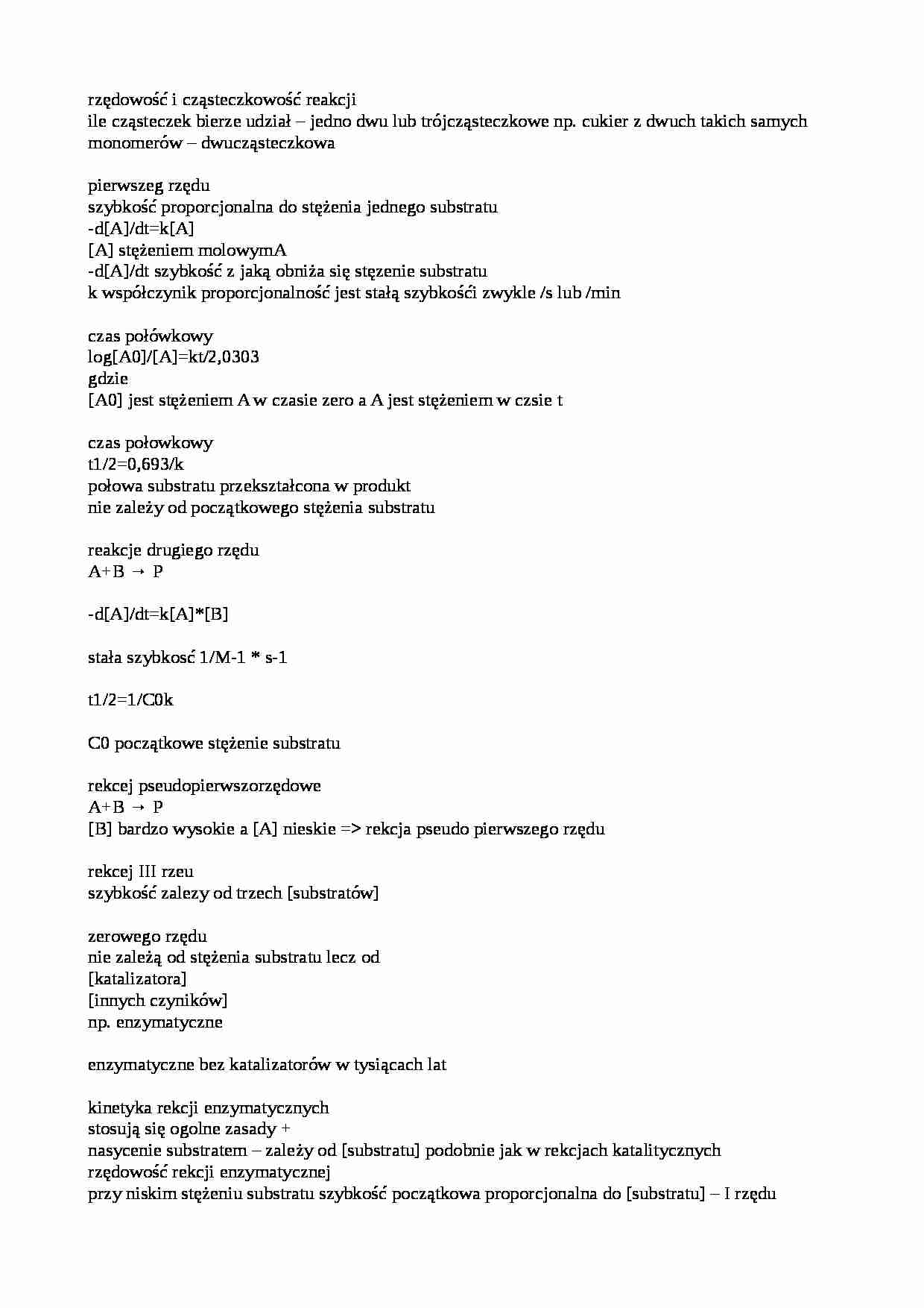 Enzymologia - notatki z wykładu 2 - strona 1