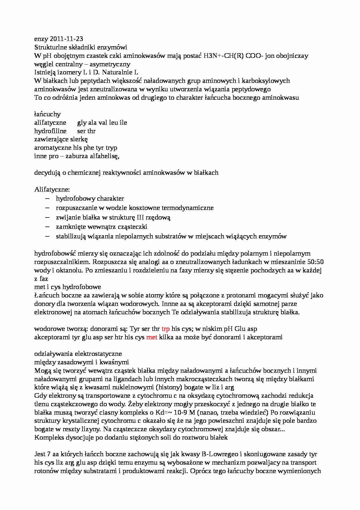 Enzymologia - notatki z wykładu 4 - strona 1