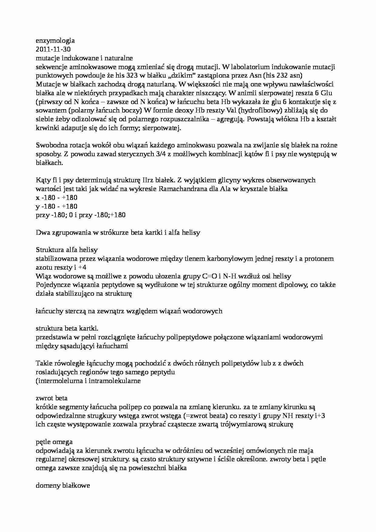 Enzymologia - notatki z wykładu 5 - strona 1