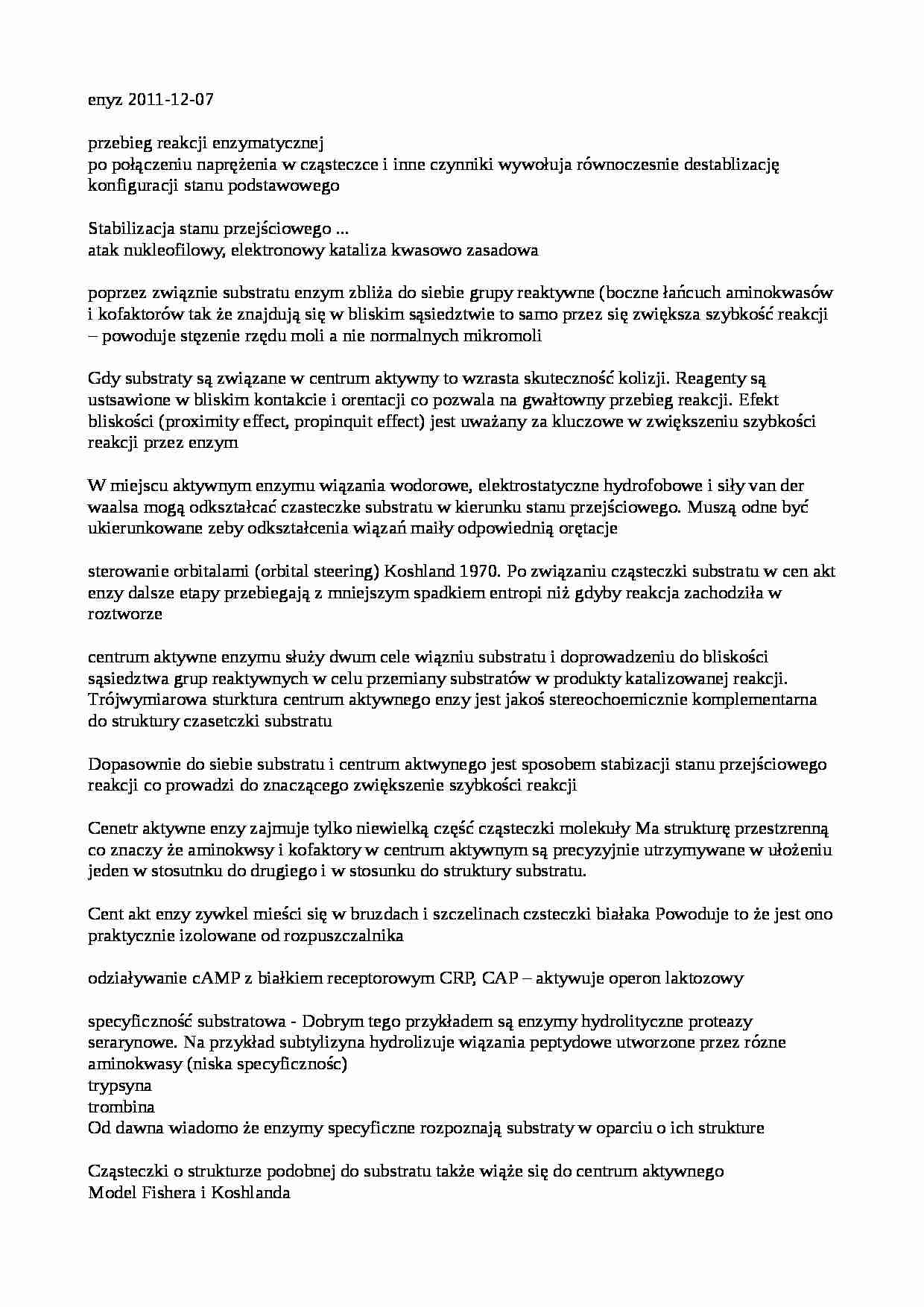 Enzymologia - notatki z wykładu 6 - strona 1