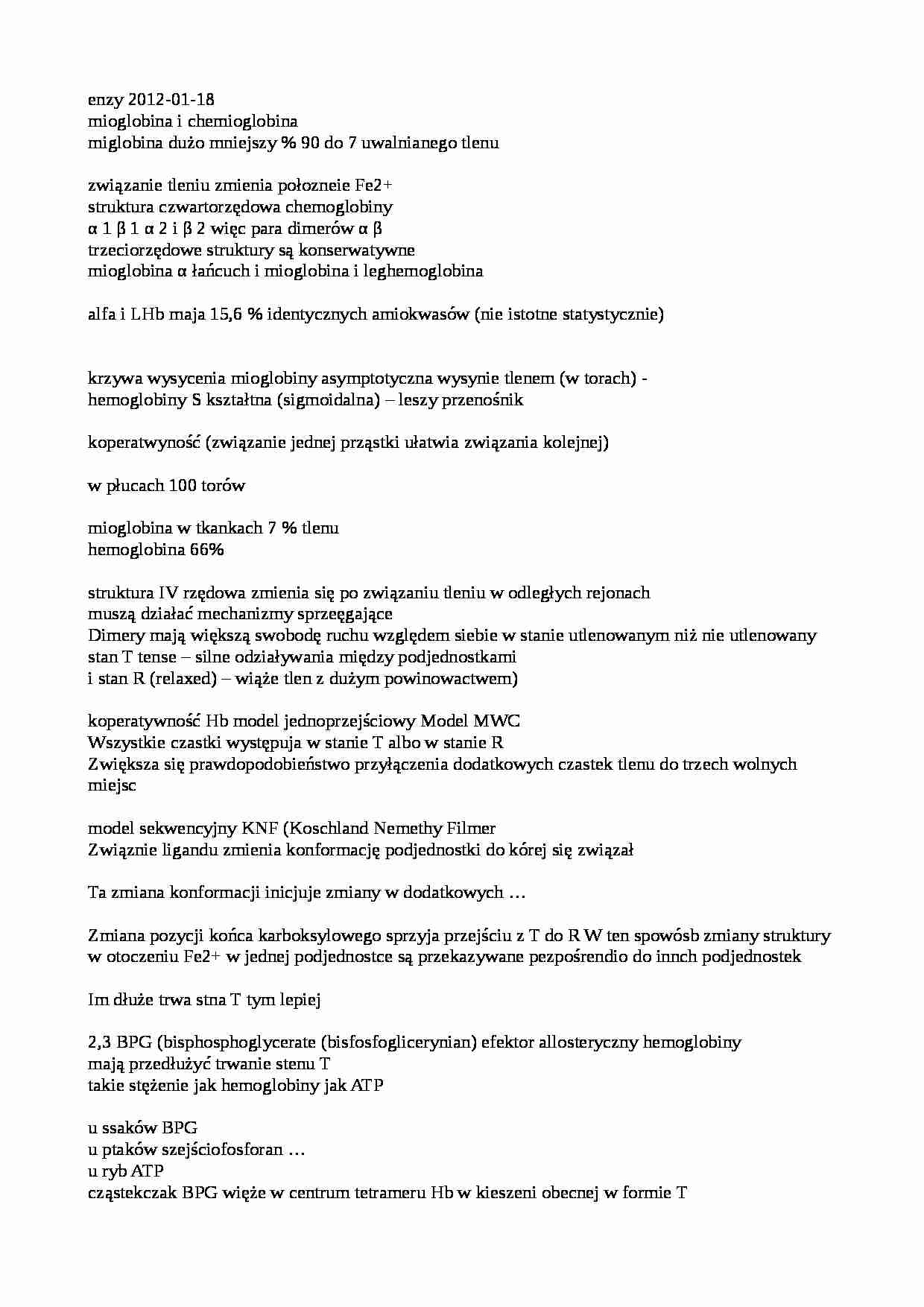 Enzymologia - notatki z wykładu 9 - strona 1