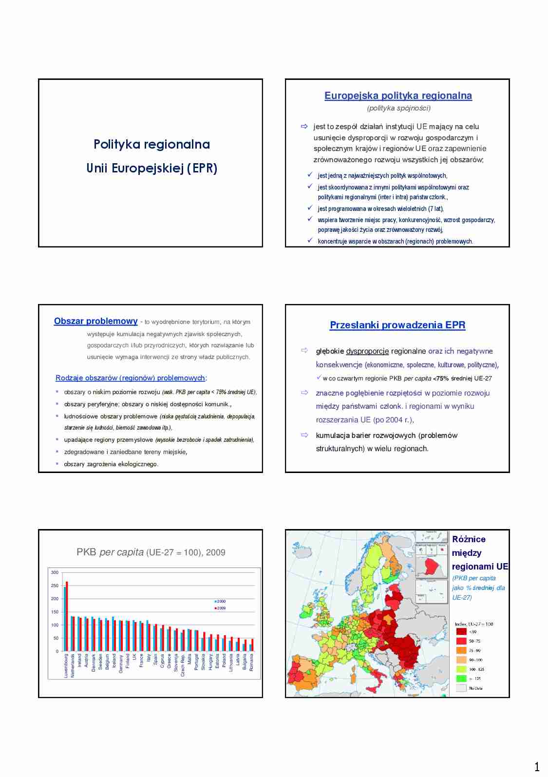 Wykład z gospodarki regionalnej: Polityka regionalna UE - strona 1