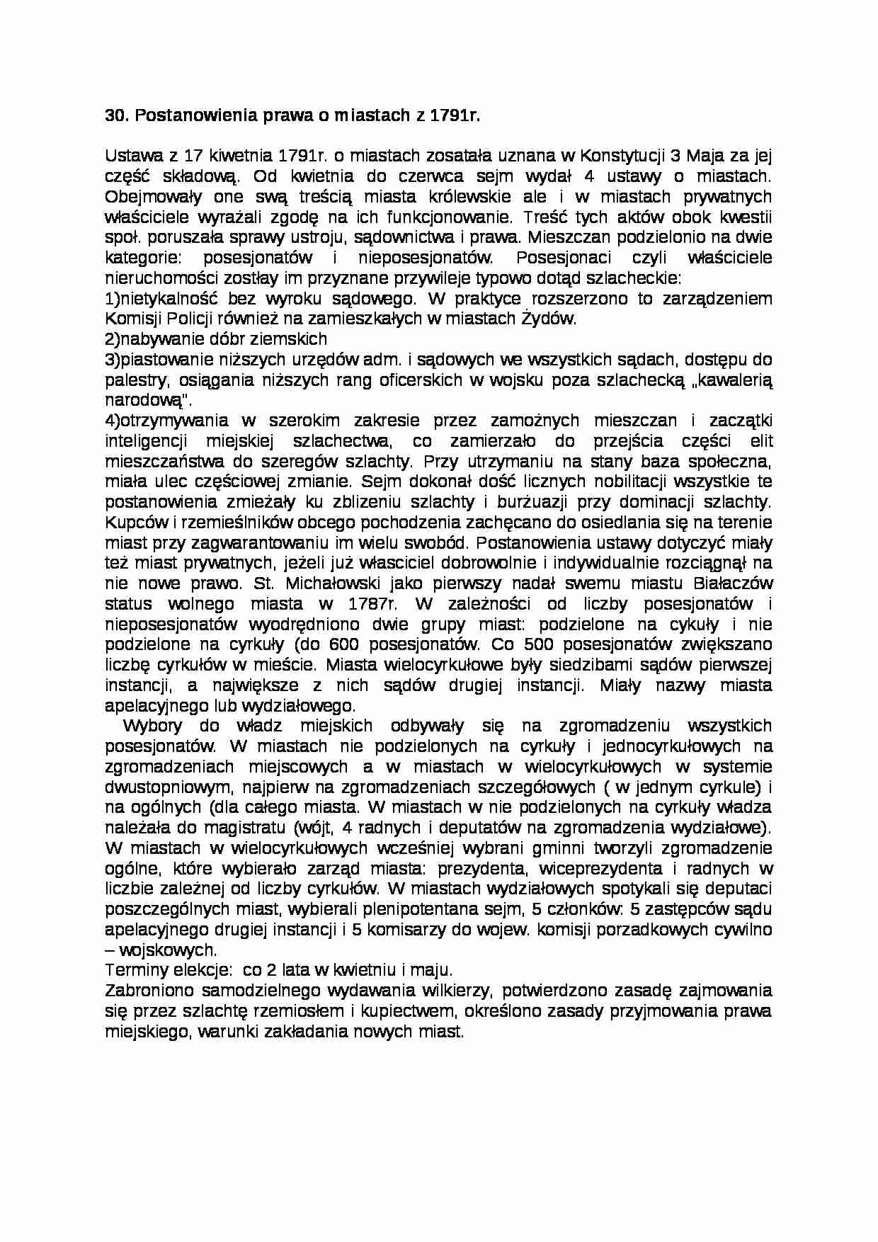 Postanowienia prawa o miastach z 1791r. - Prawo  - strona 1