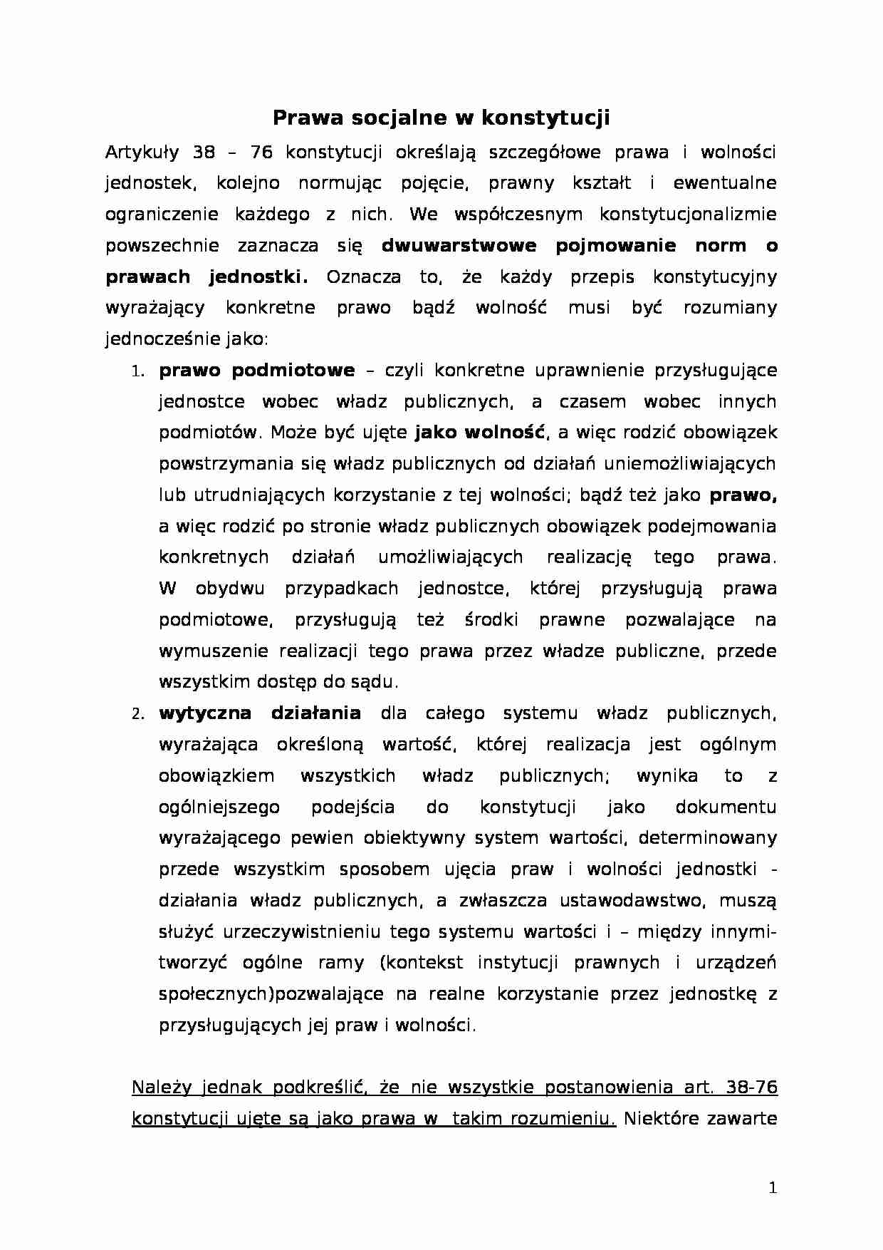 Prawa socjalne w konstytucji - Prawo  - strona 1