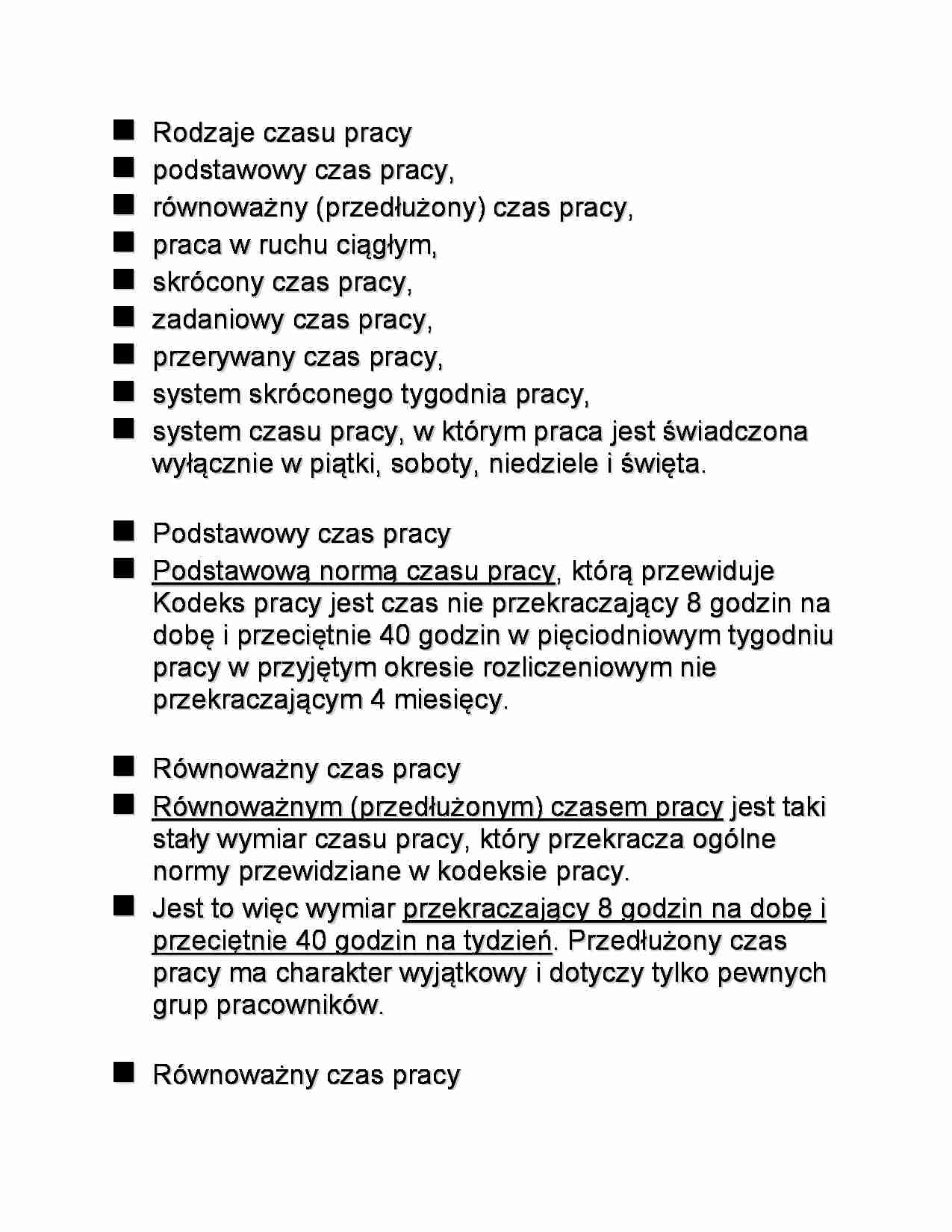 Systemy czasu pracy - notatki z wykładu ze stosunków pracy - strona 1