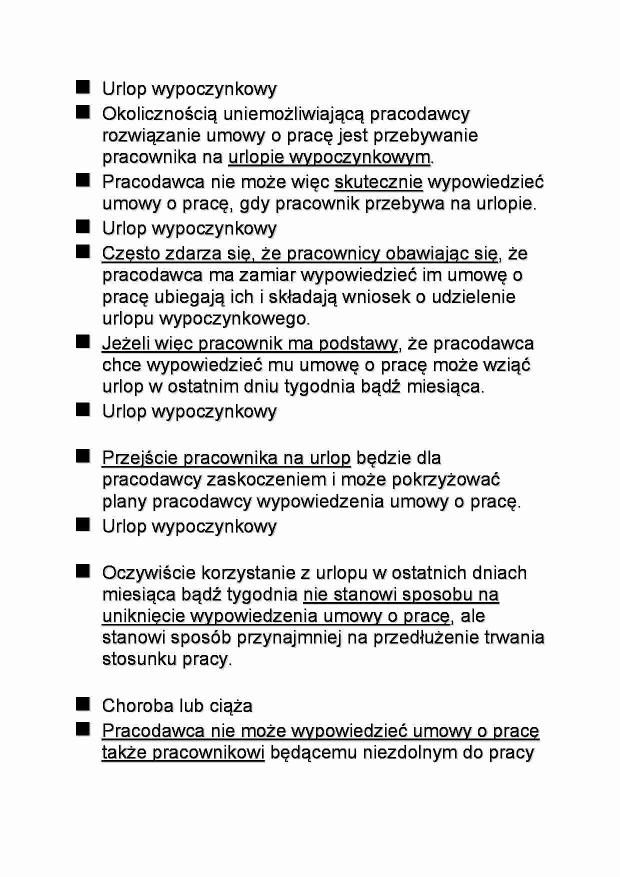 Uniknięcie rozwiązania umowy o pracę - notatki z wykładu stosunków pracy - strona 1