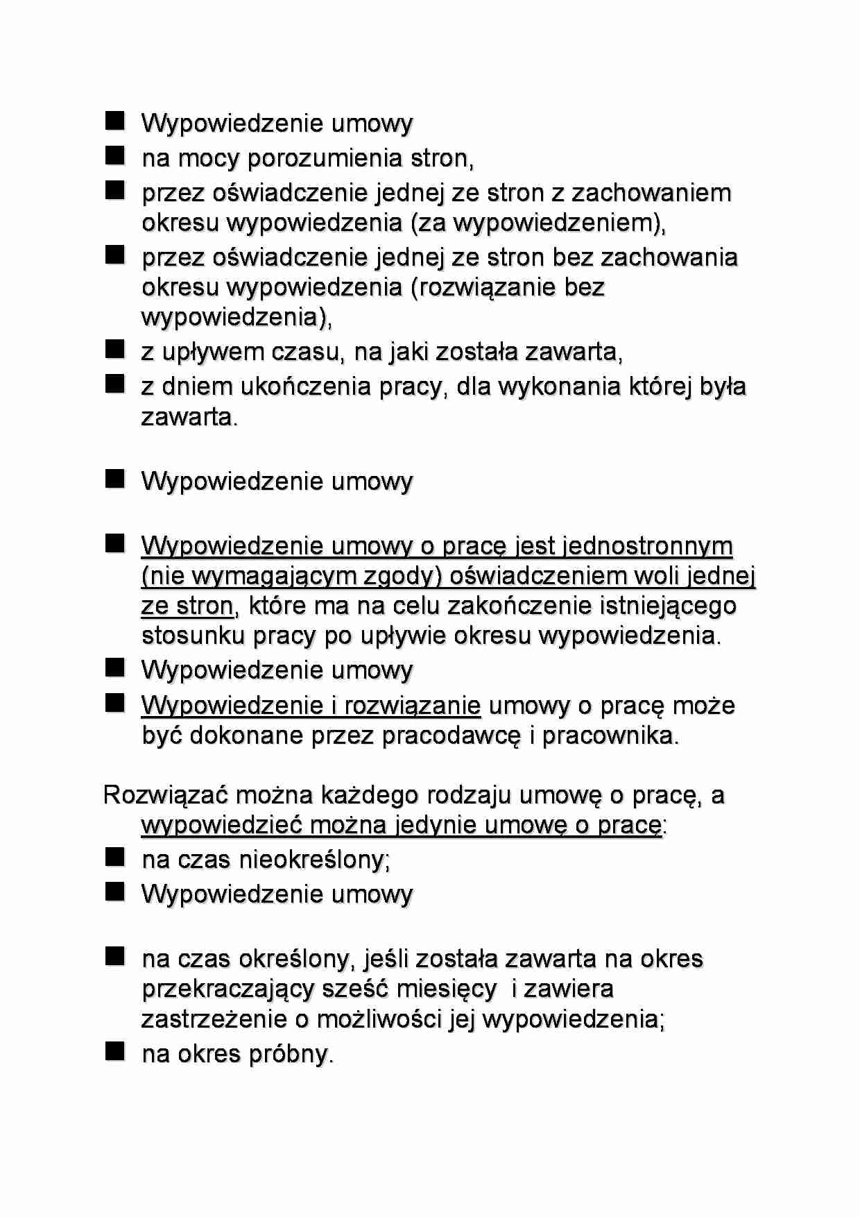 Wypowiedzenie - wykład ze stosunków pracy - strona 1