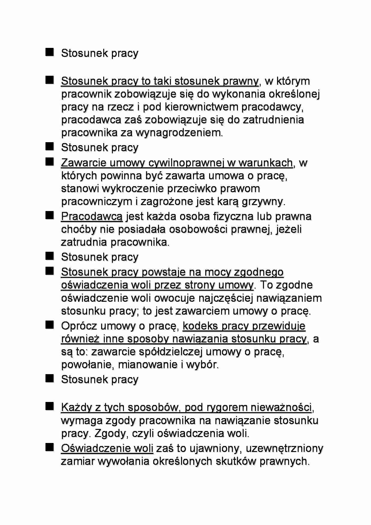 Podstawowe zagadnienia stosunków pracy - wykład ze stosunków pracy - strona 1