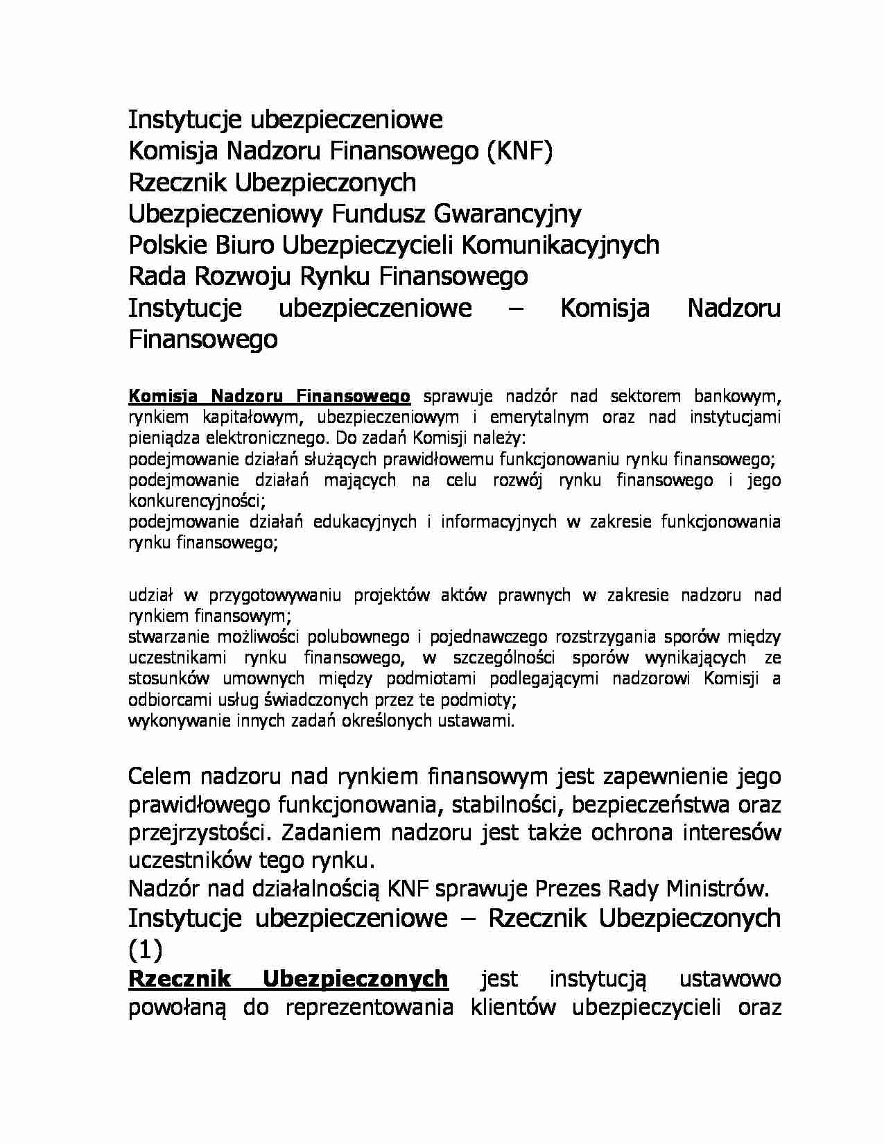 Wykład 2 z ekonomiki i organizacji ubezpieczeń: Instytucje ubezpieczeniowe - strona 1