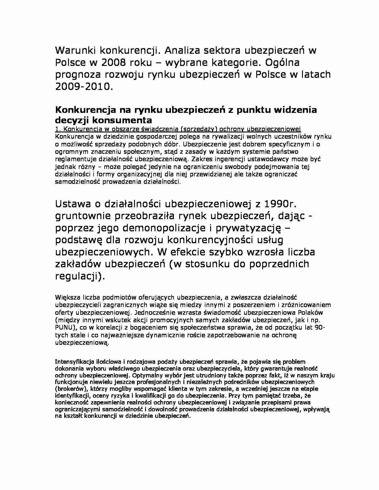 Wykład 3 z ekonomiki i organizacji ubezpieczeń: Warunki konkurencji - strona 1