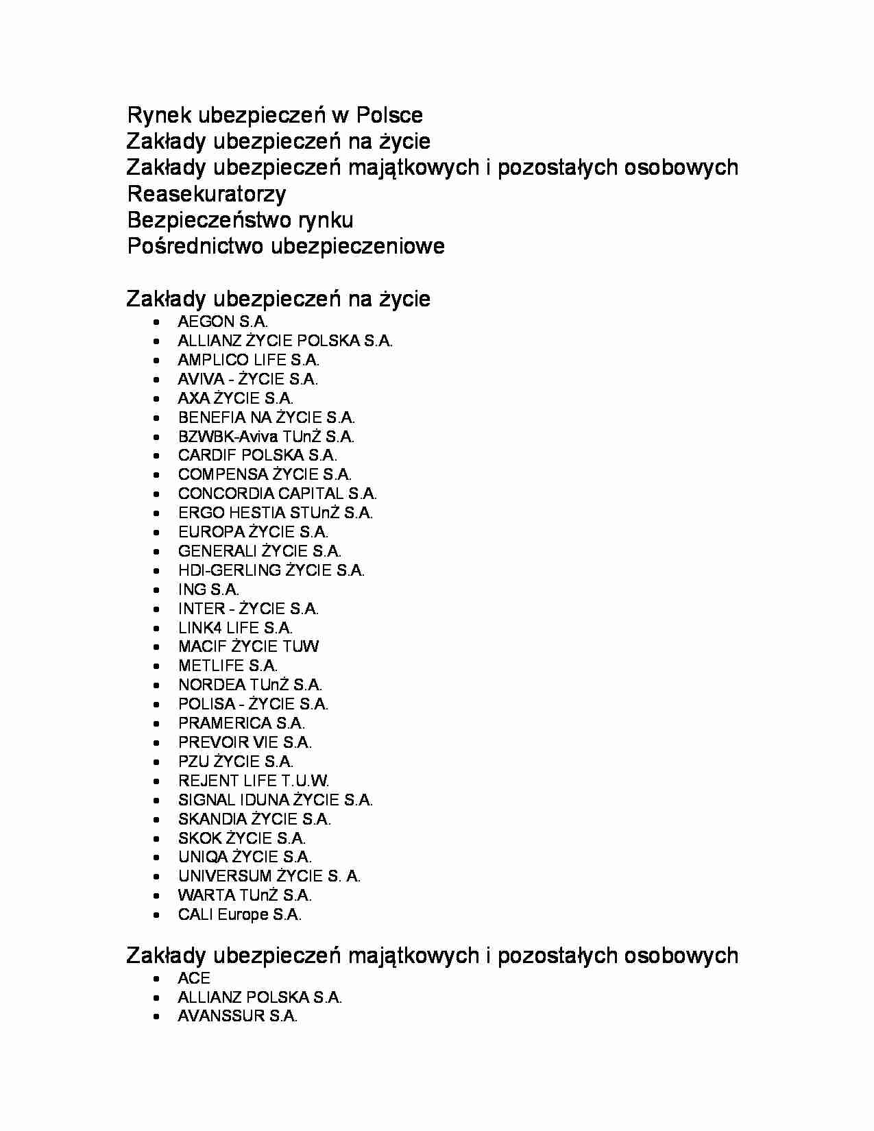 Wykład 4 z ekonomiki i organizacji ubezpieczeń: Rynek ubezpieczeń w Polsce - strona 1