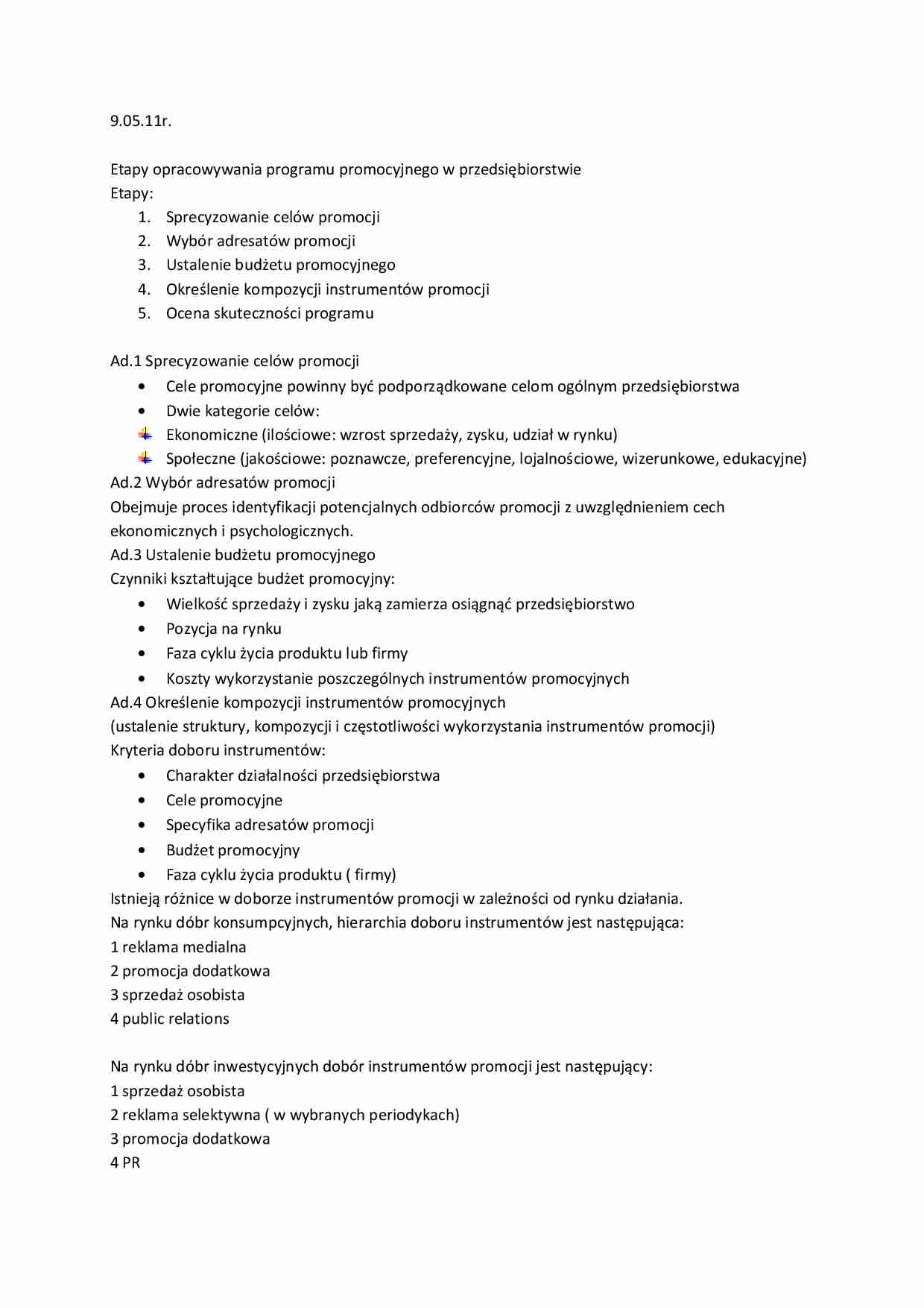 Wykład 8 z podstaw marketingu: Etapy opracowywania programu promocyjnego w przedsiebiorstwie - strona 1