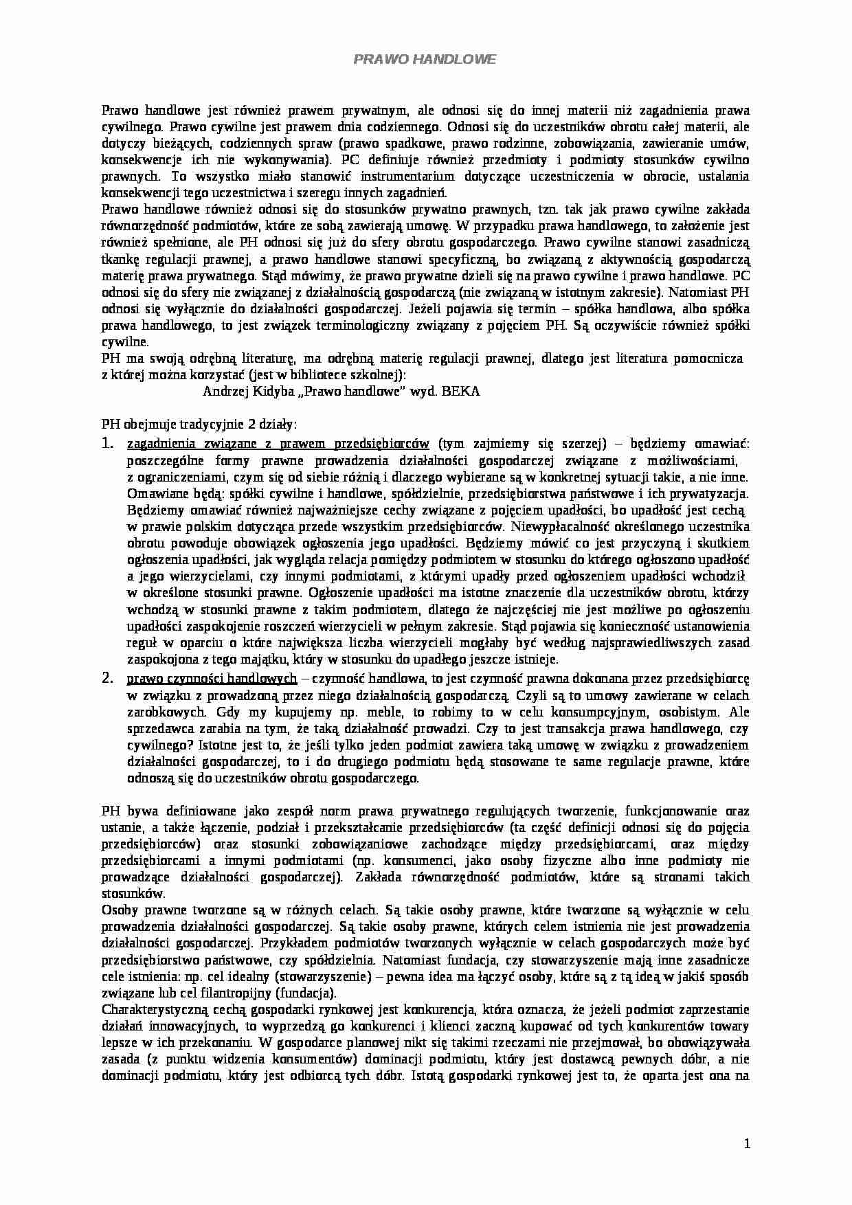Prawo handlowe dla studentow ekonomii - Prawo - strona 1