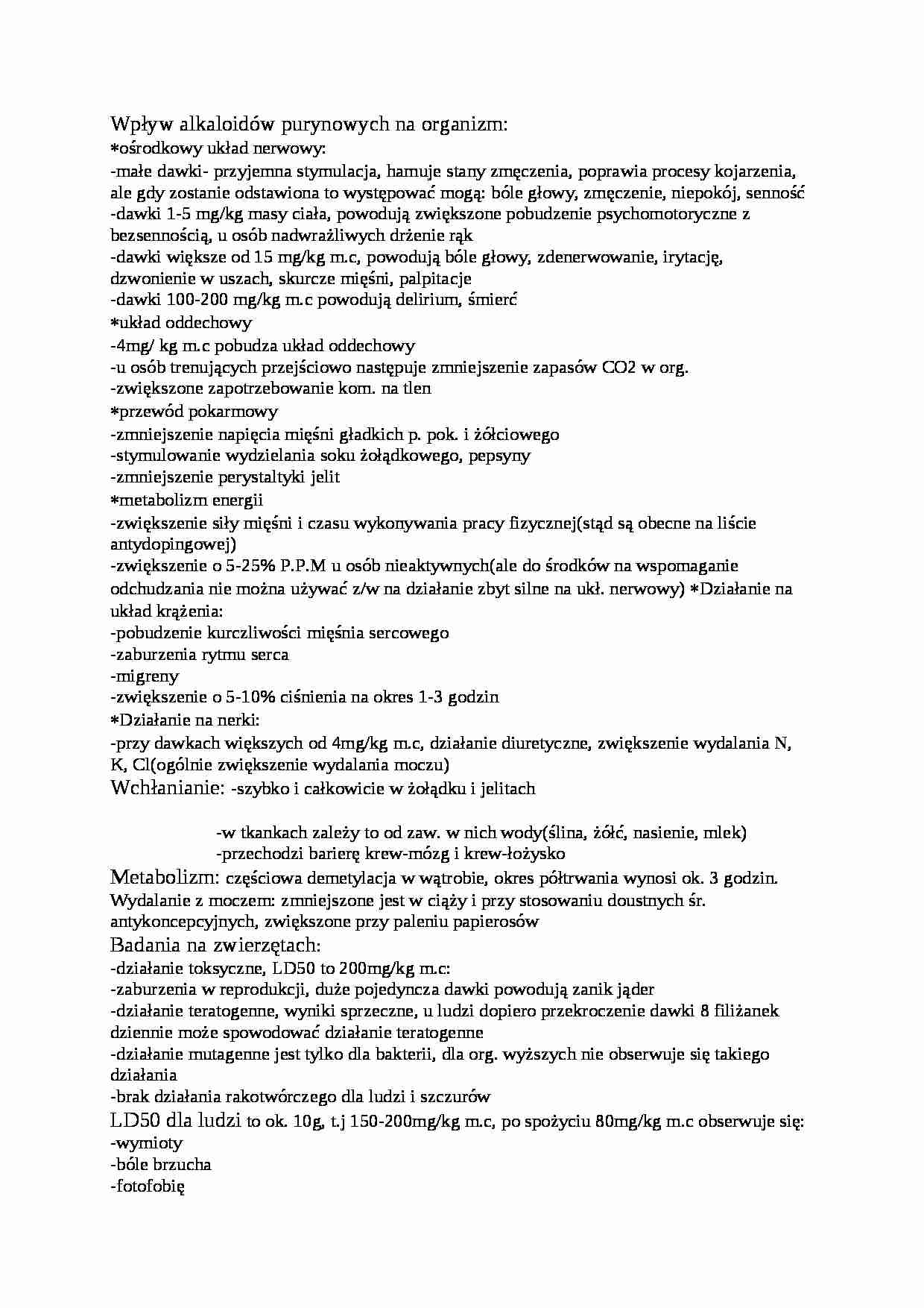 Wpływ alkaloidów purynowych na organizm - strona 1