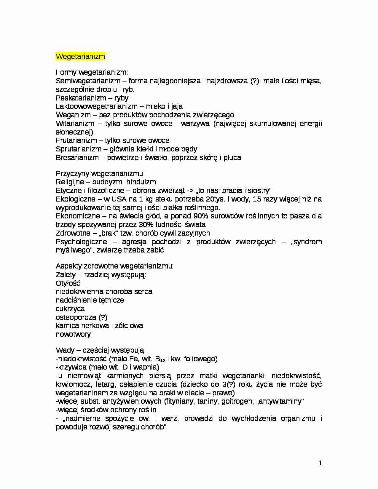 Wegetarianizm-opracowanie - strona 1