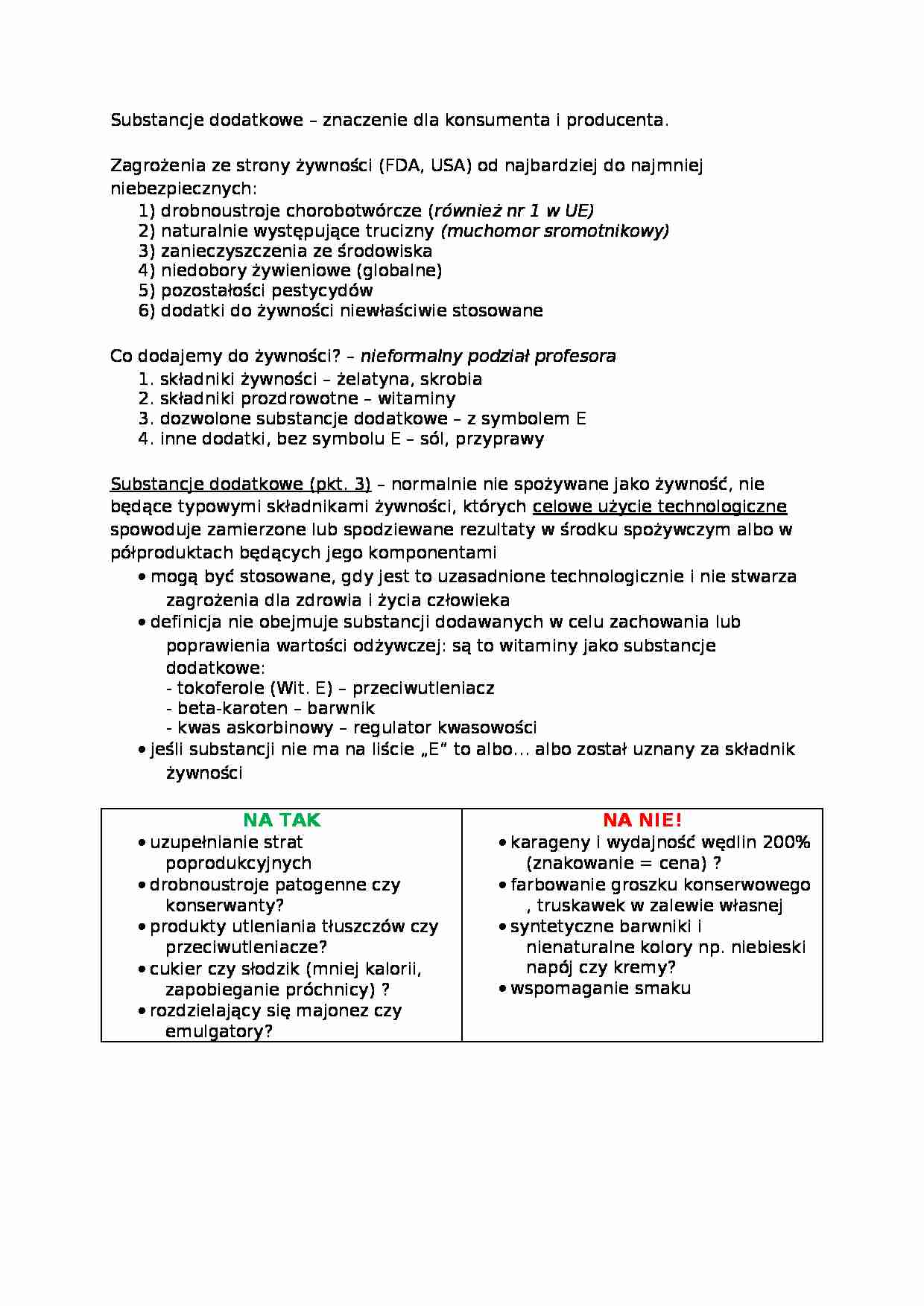 Substancje dodatkowe - znaczenie dla konsumenta i producenta - strona 1