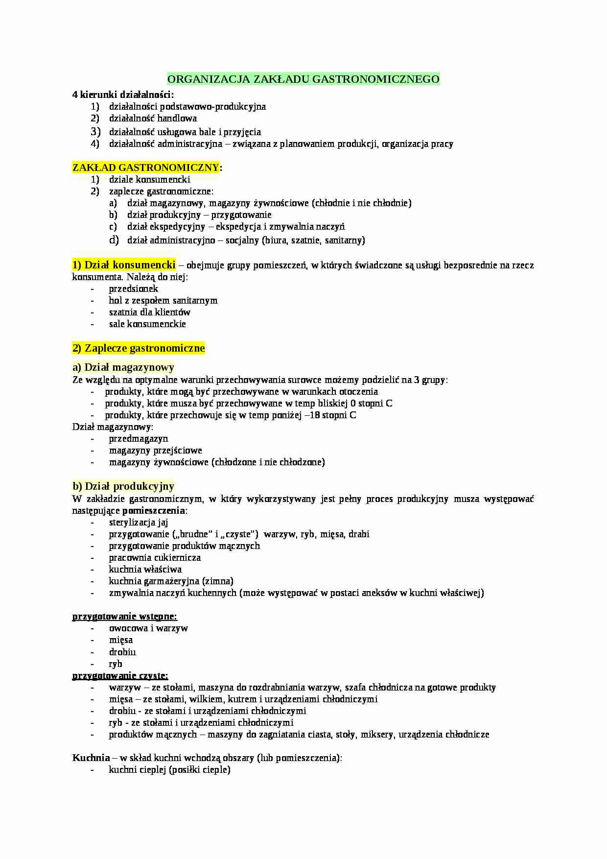 Organizacja zakładu gastronomicznego - strona 1