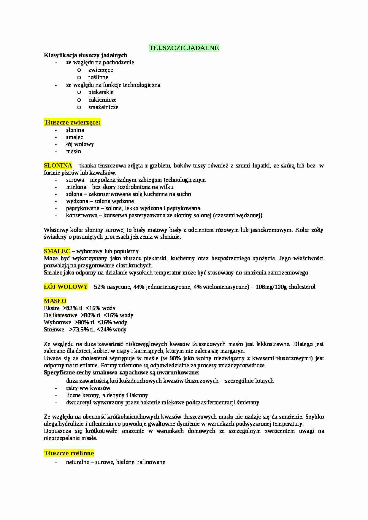 Tłuszcze jadalne-klasyfikacja - strona 1