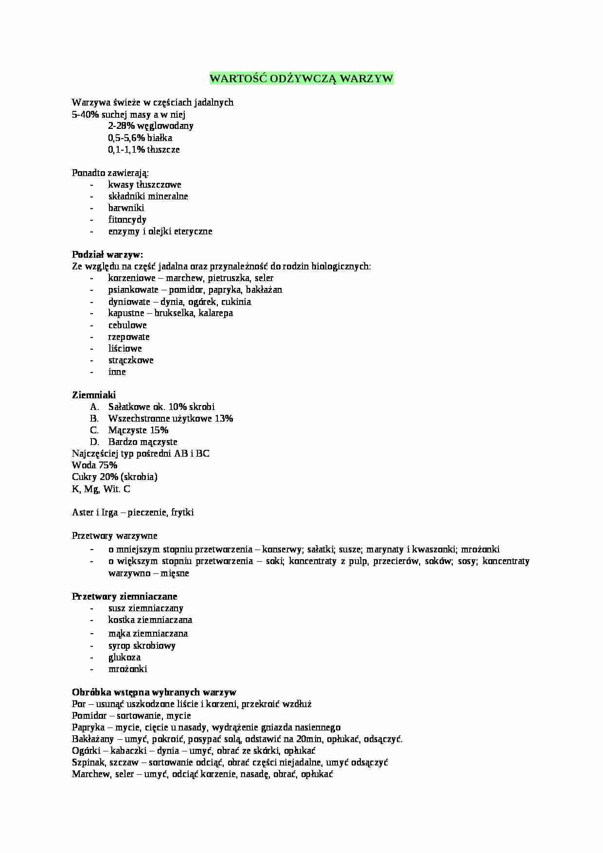 Wartość odżywcza warzyw - strona 1