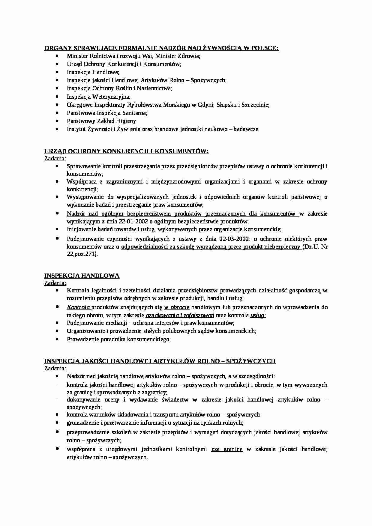 Formalny nadzór na żywnością w Polsce-organy - strona 1