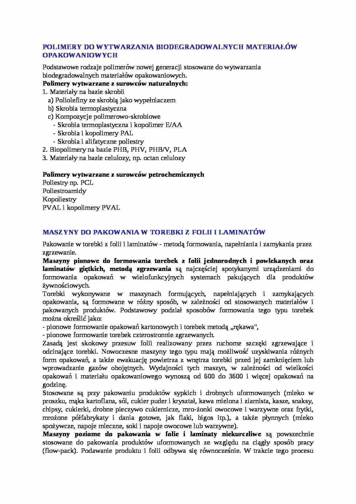 Biodegradowalne materiały opakowaniowe - strona 1