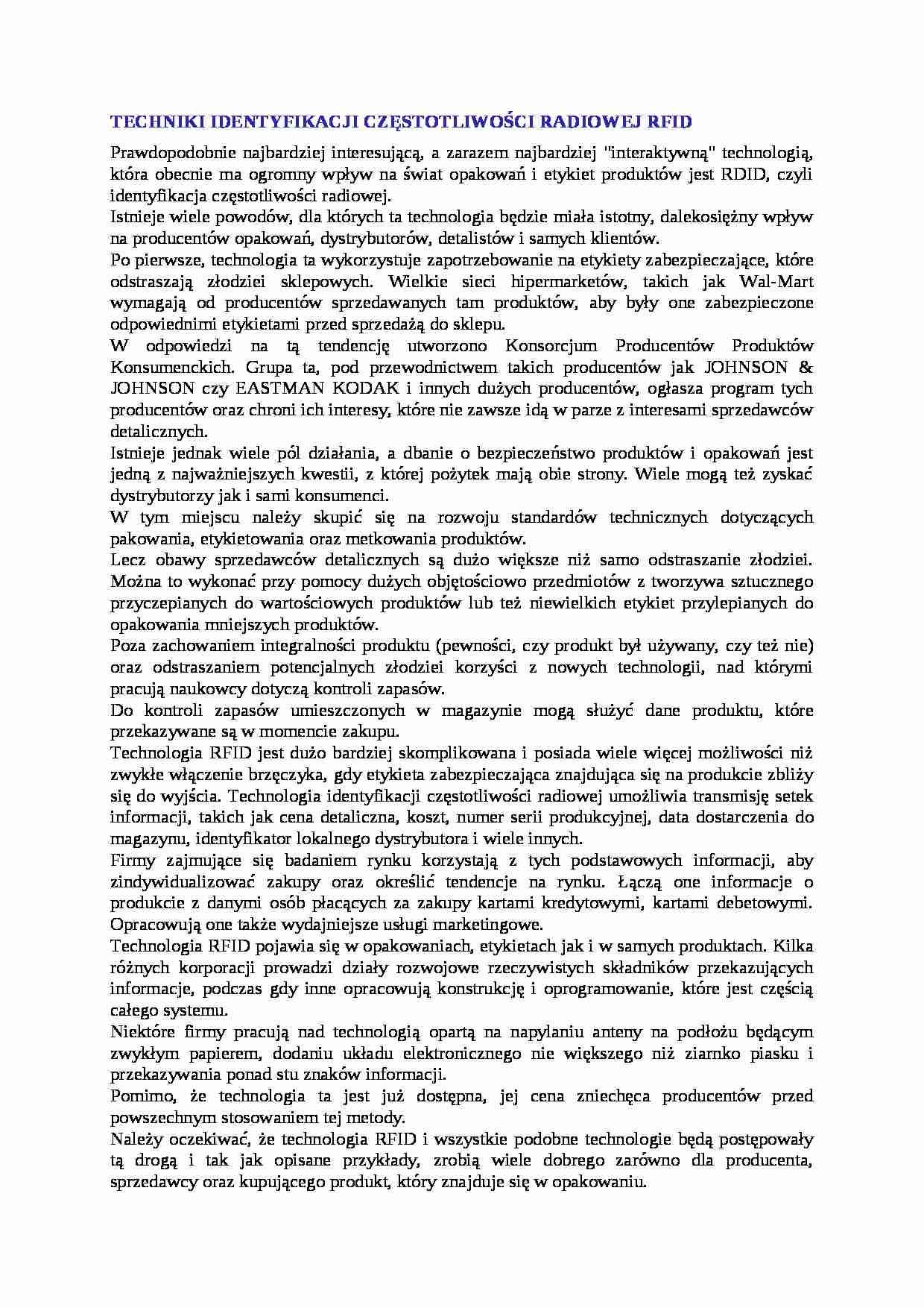 Techniki identyfikacji częstotliwości radiowej RFID - strona 1