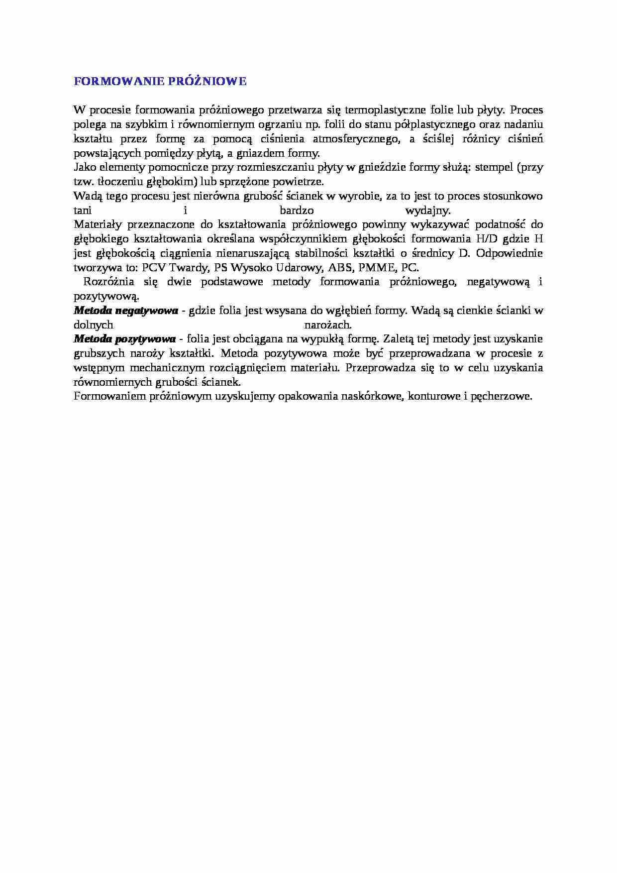 Formowanie próżniowe - strona 1