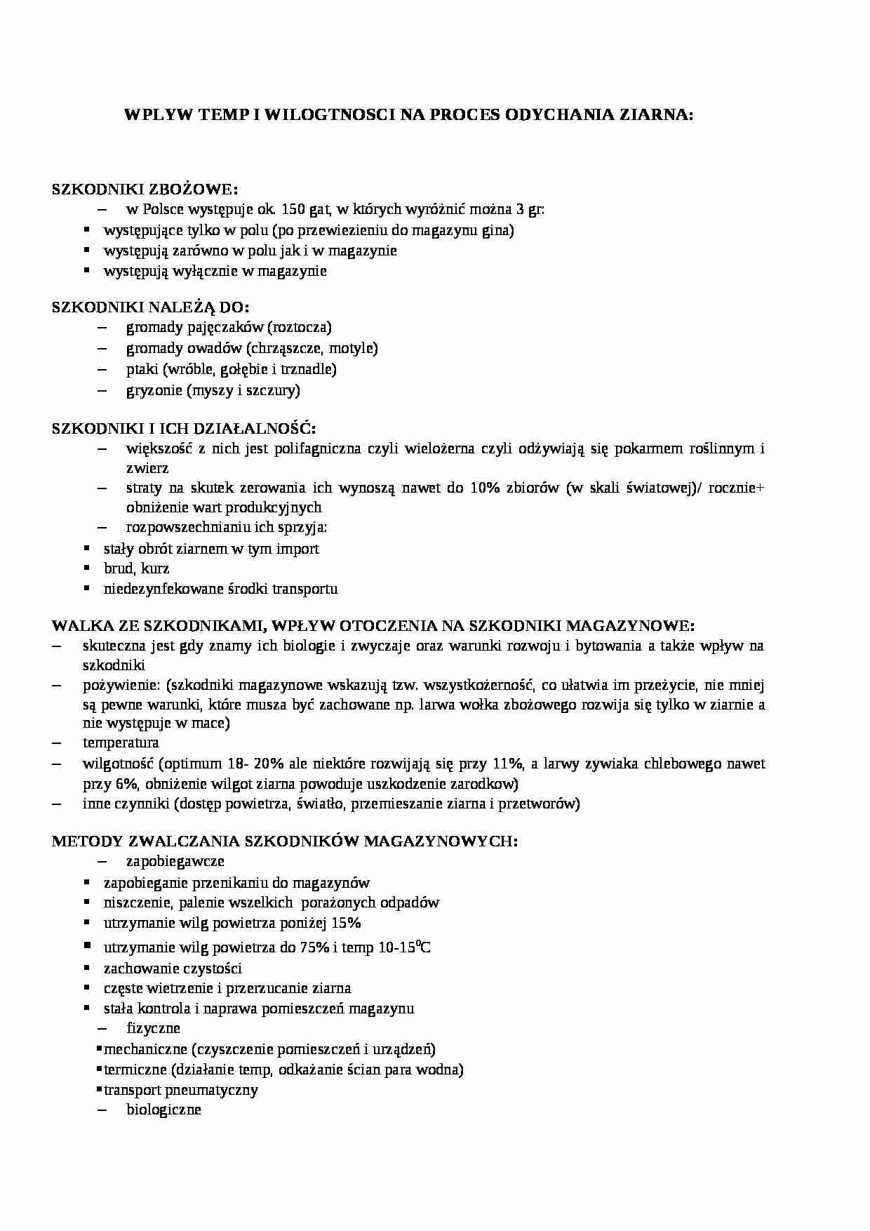 Temperatura i wilgotność a proces oddychania ziarna - strona 1