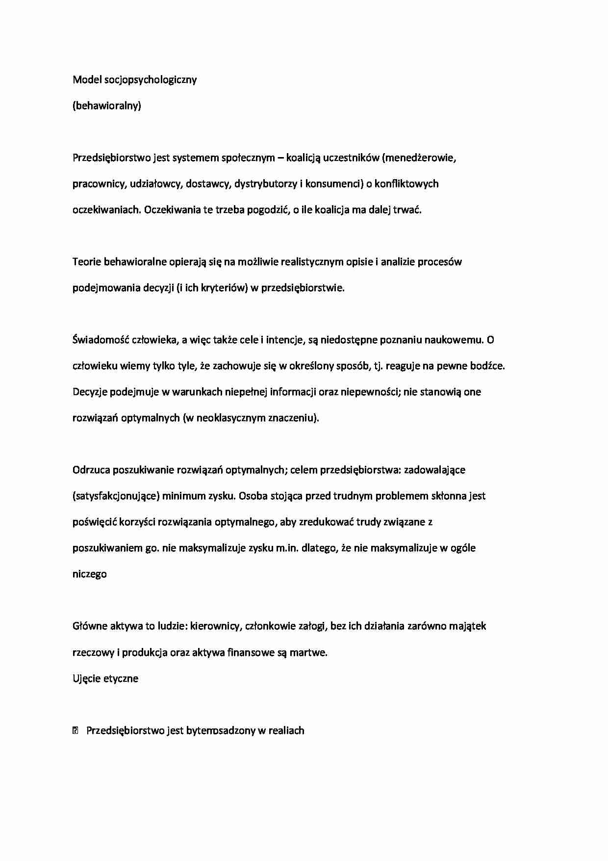 Przedsiębiorstwo - model behawioralny - strona 1