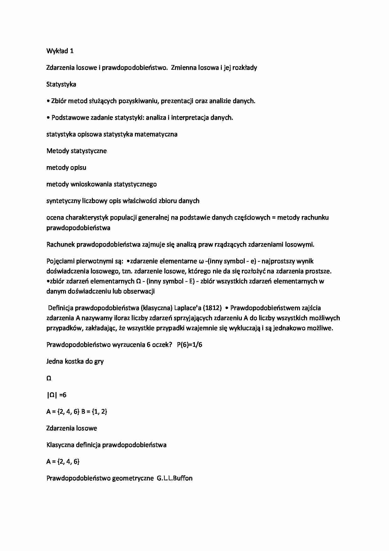 Statystyka - wykład 1 - strona 1