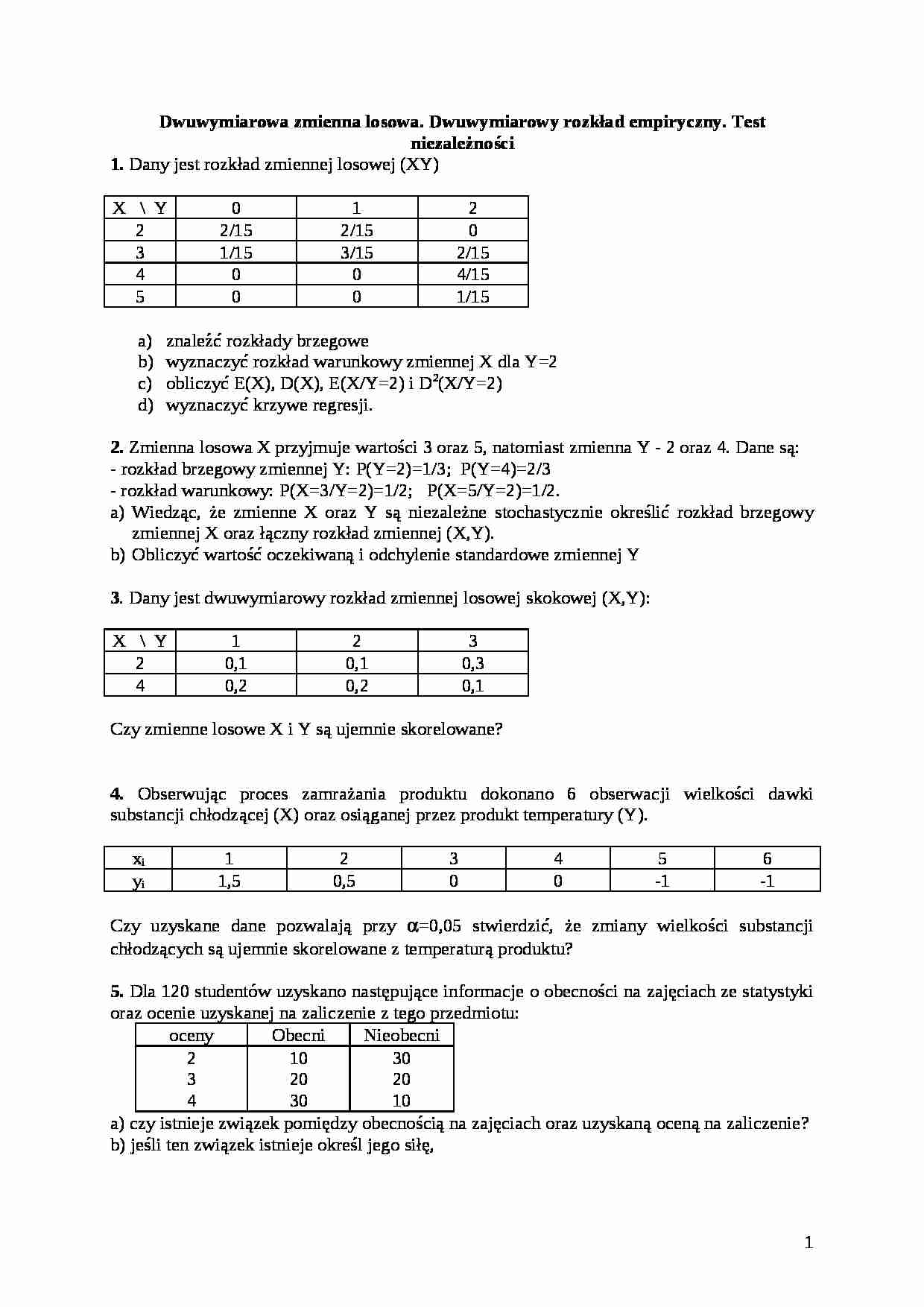 Statystyka- ćwiczenia, korelacja - strona 1