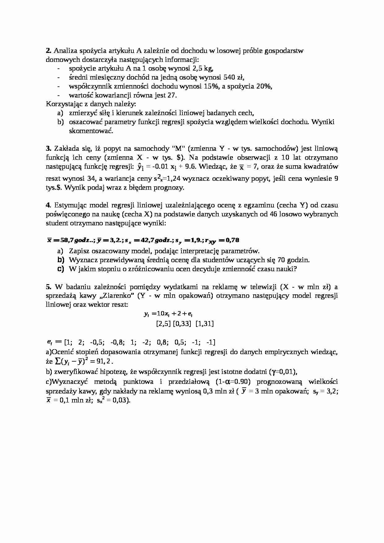 Statystyka- ćwiczenia, regresja - strona 1